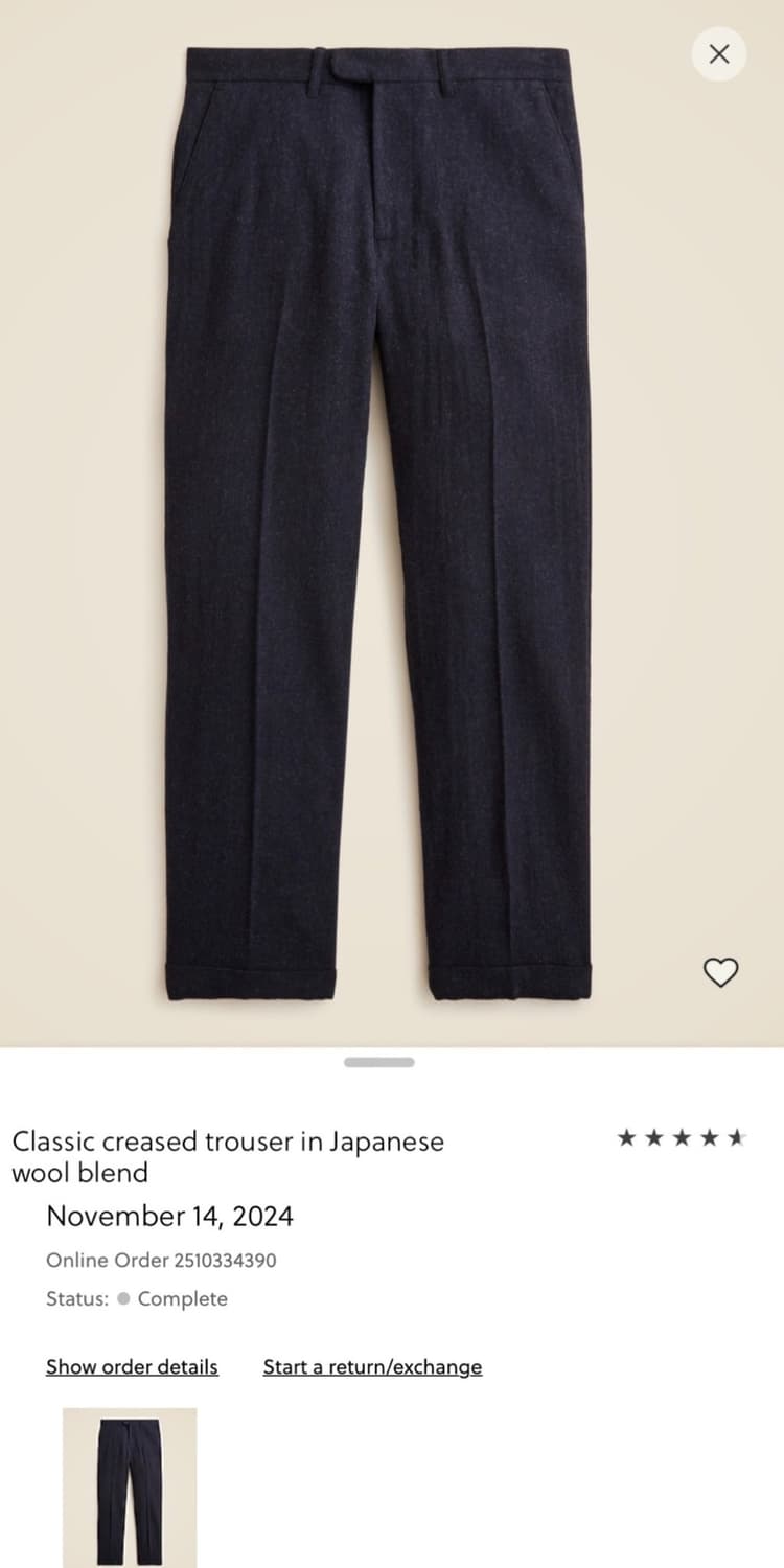 제이크루 클래식핏 울 트라우저 네이비 32 상품이미지10