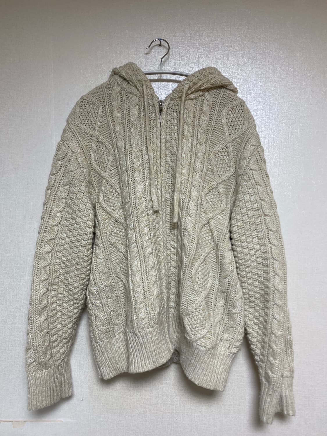 트릴리온 워셔블 아란 케이블 후드집업 니트 상품이미지1