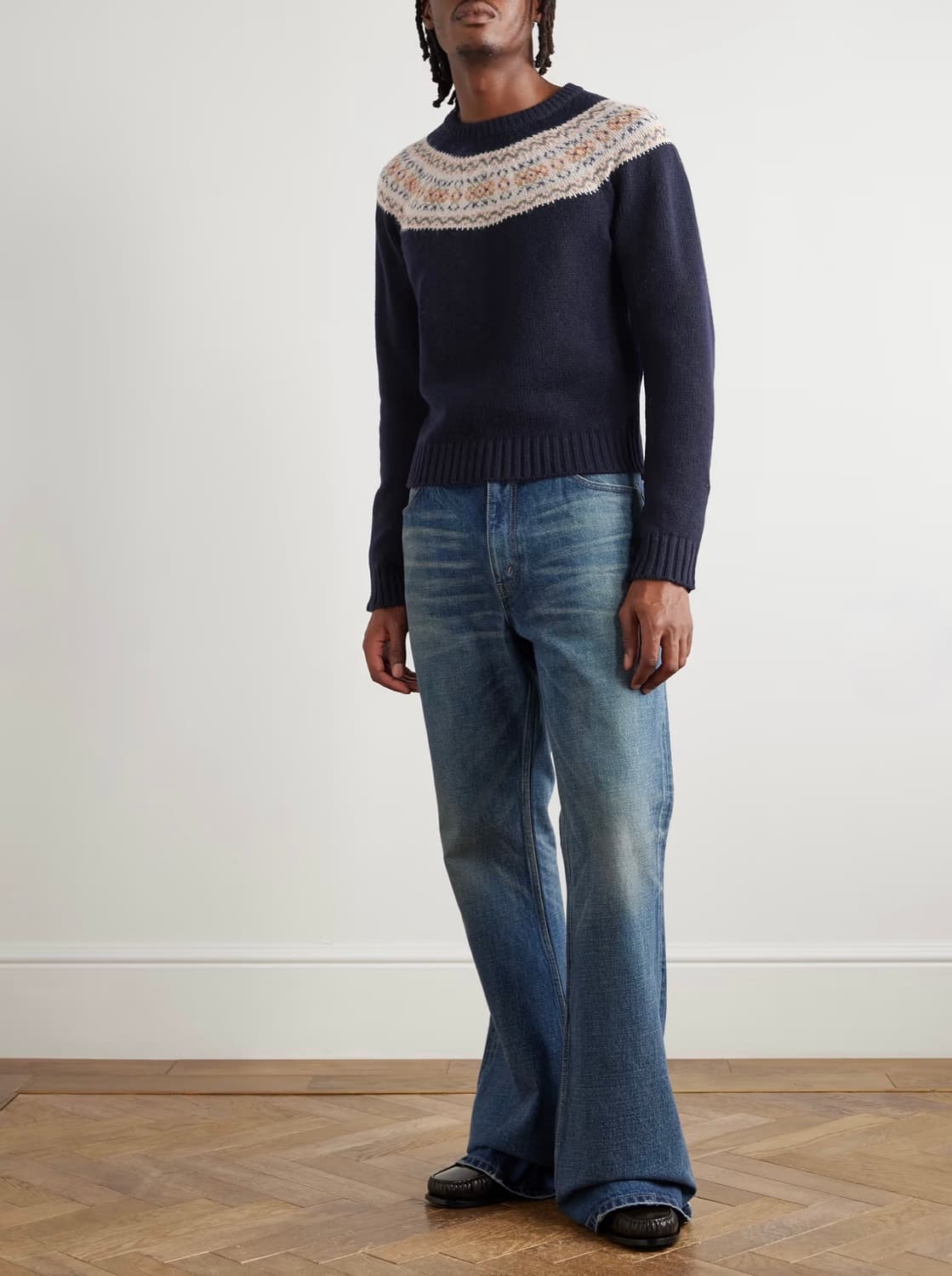 셀린느 크루넥 스웨터 트리옹프 페어 아일 울 니트 네이비 M 상품이미지1