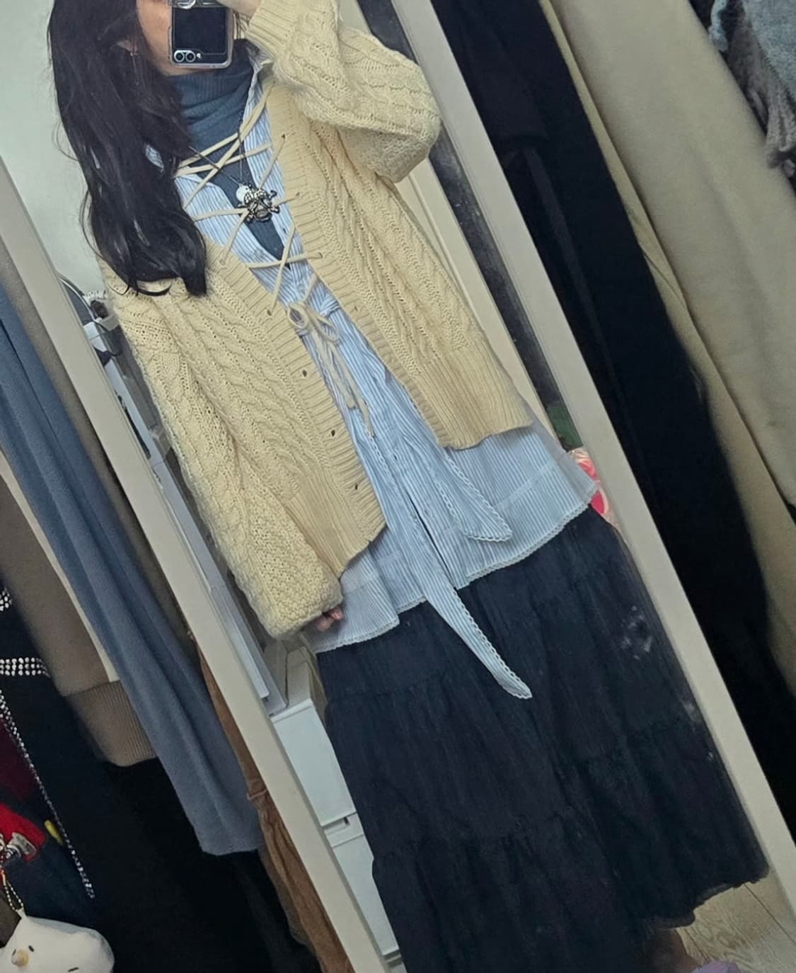 크림노랑색 아일렛 가디건  상품이미지4