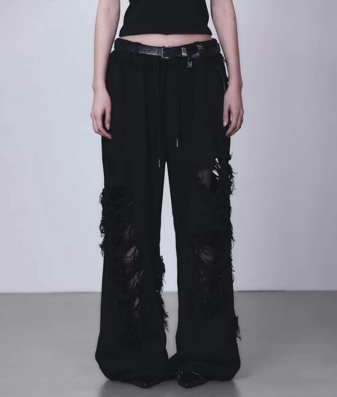 트리밍버드 스크래치 데미지 와이드 스웻팬츠 블랙 (구해요) 상품이미지1