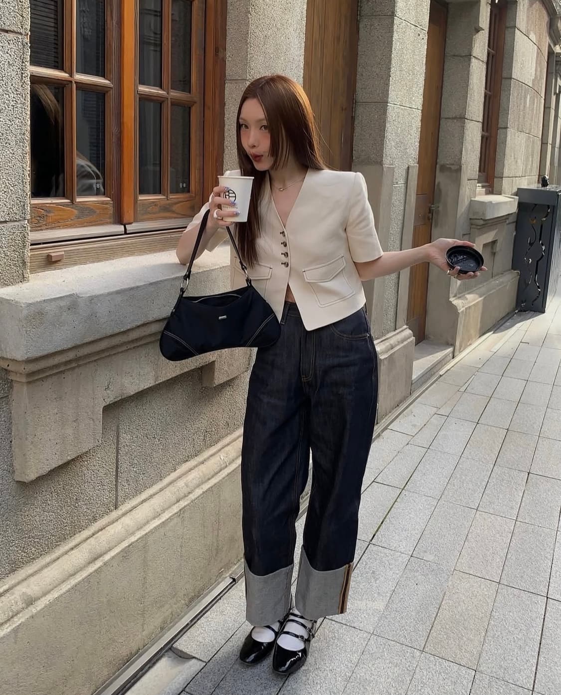 [s] 엔오르 와이드 롤 업 진 네이비 상품이미지1