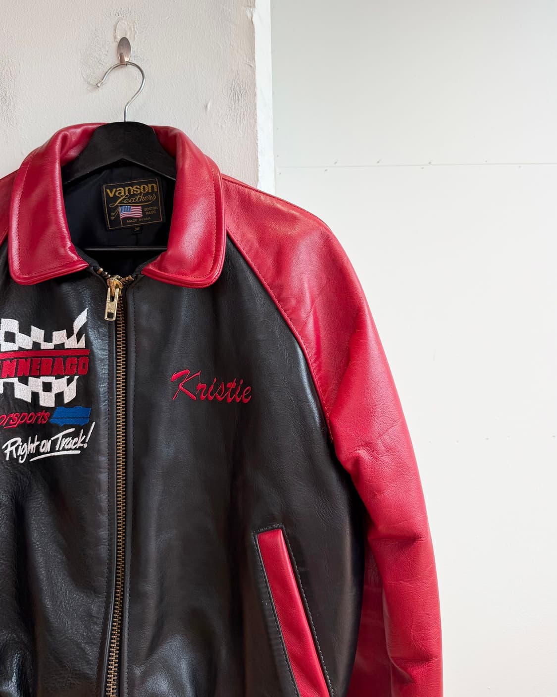 밴슨 레드 블랙 위네바고 모터스포츠 레더 자켓  상품이미지5