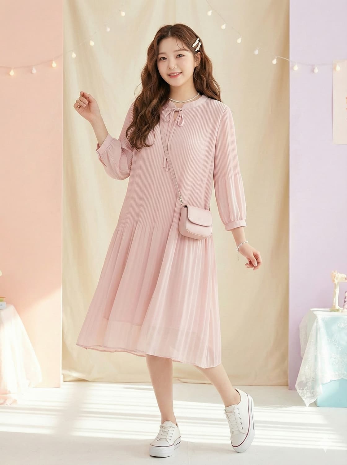 베라왕. 핑크색 플리츠 원피스_66 상품이미지1