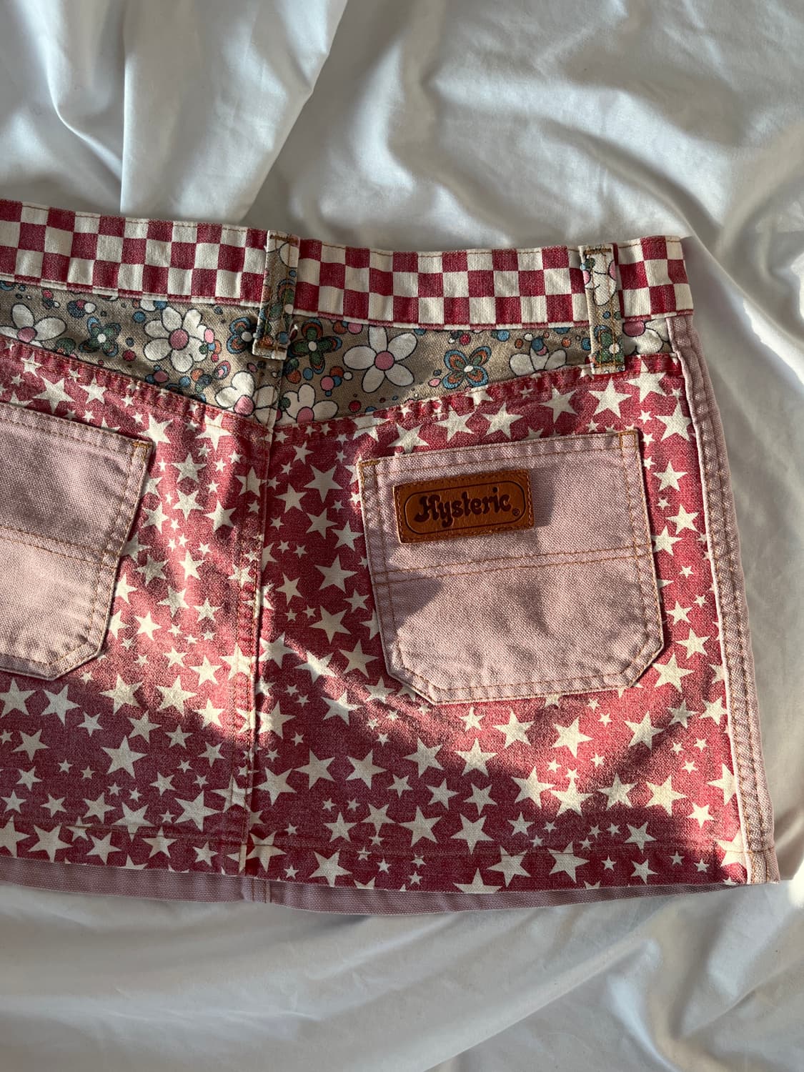 히스테릭 글래머 아카이브 별 꽃 체커보드 가죽 패치 포인트 미니 스커트 상품이미지2