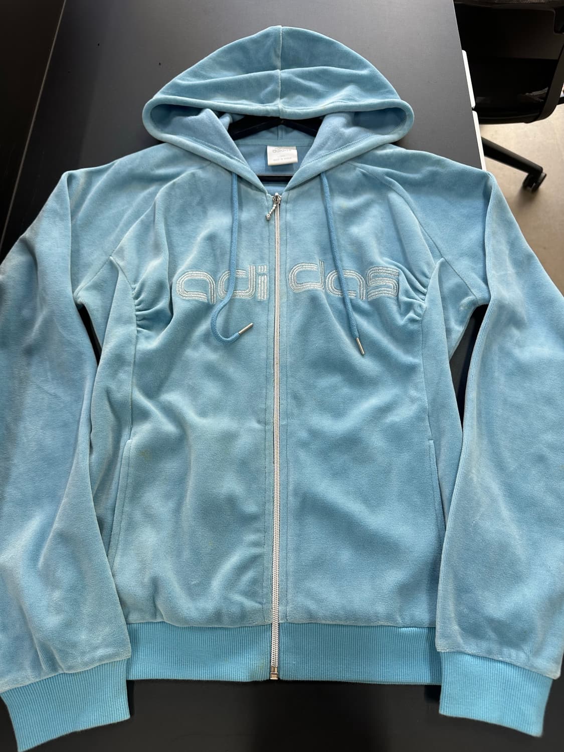 아디다스 블루 벨루어 셔링 후드집업 상품이미지5