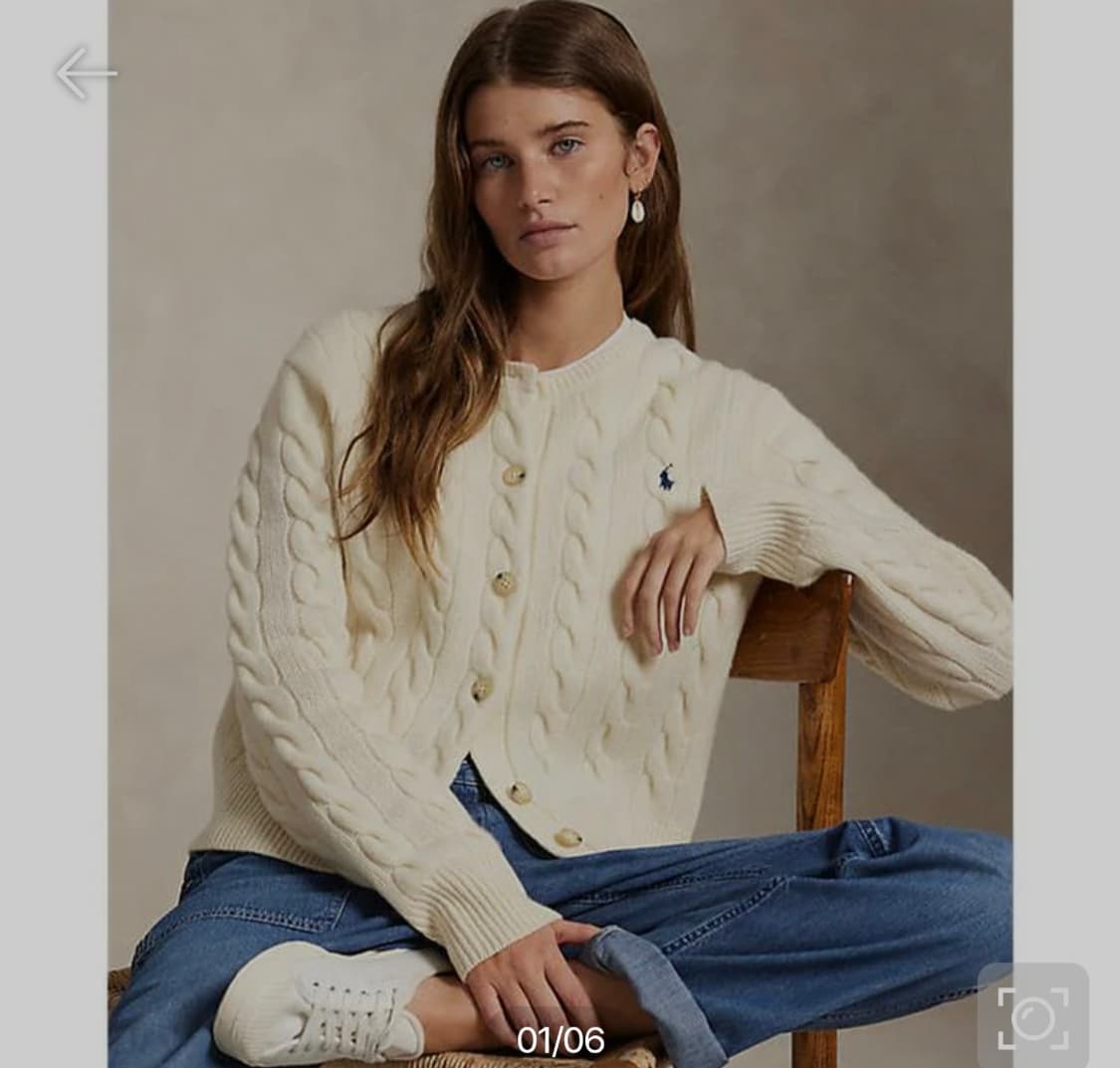 폴로 랄프로렌 울 캐시미어 아이보리 가디건 M 상품이미지3