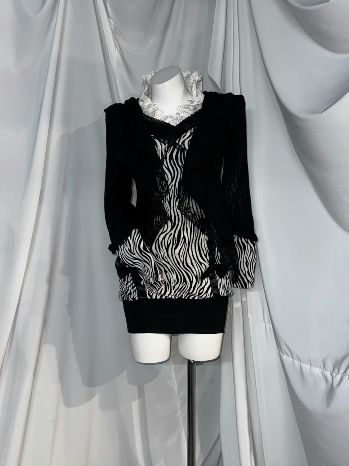 무채색 지브라 시부야갸루 딱붙 오픈숄더 코디세트 상품이미지10