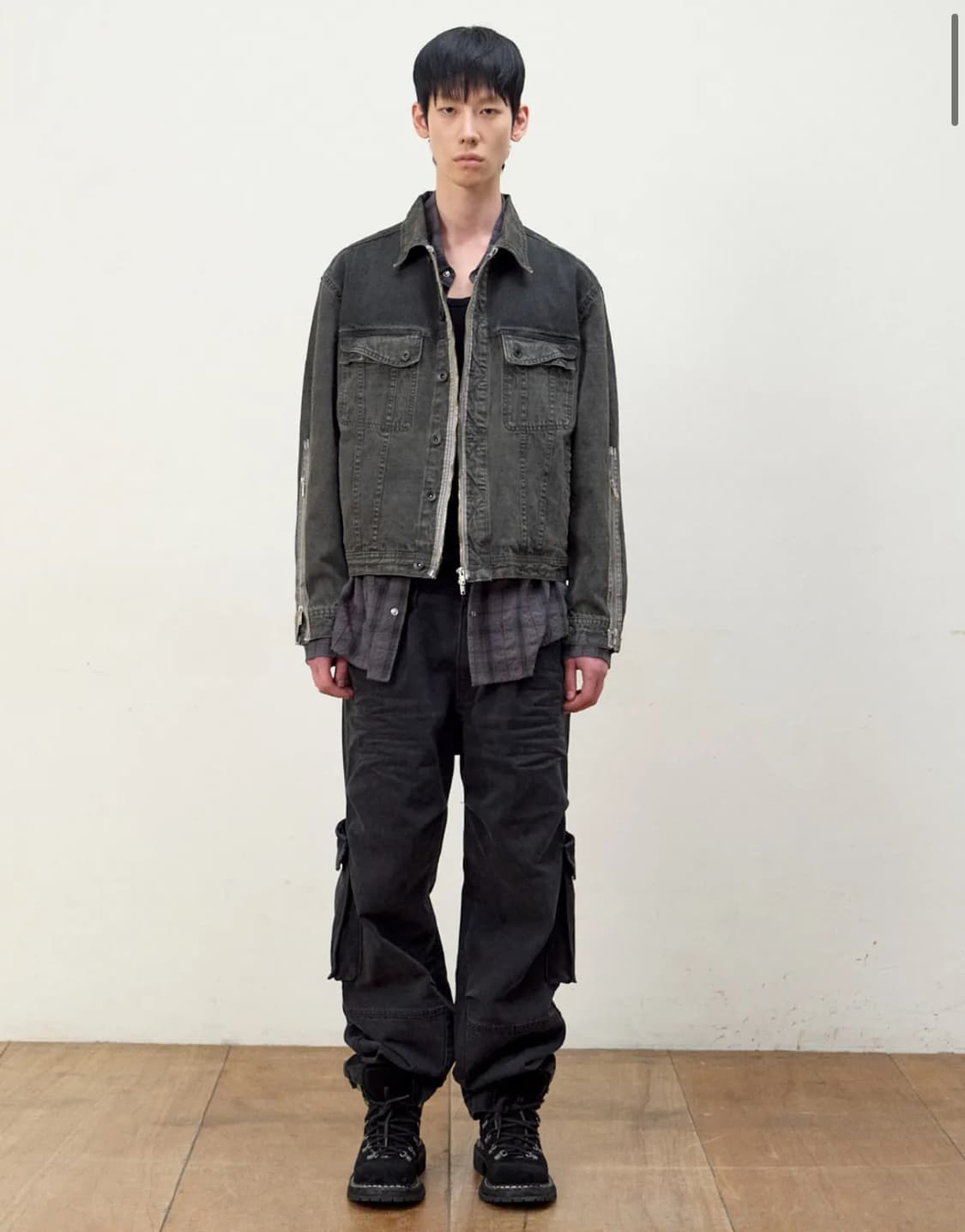 이티씨이 (ETCE) 레이어드 지퍼 디테일 워시드 트러커 자켓 상품이미지1