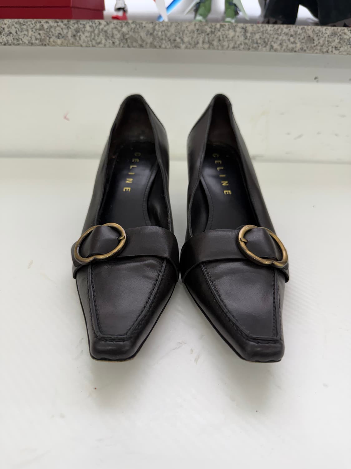 정품) 셀린느 블랙 레더 버클 로퍼 구두 37.5(245) 상품이미지1