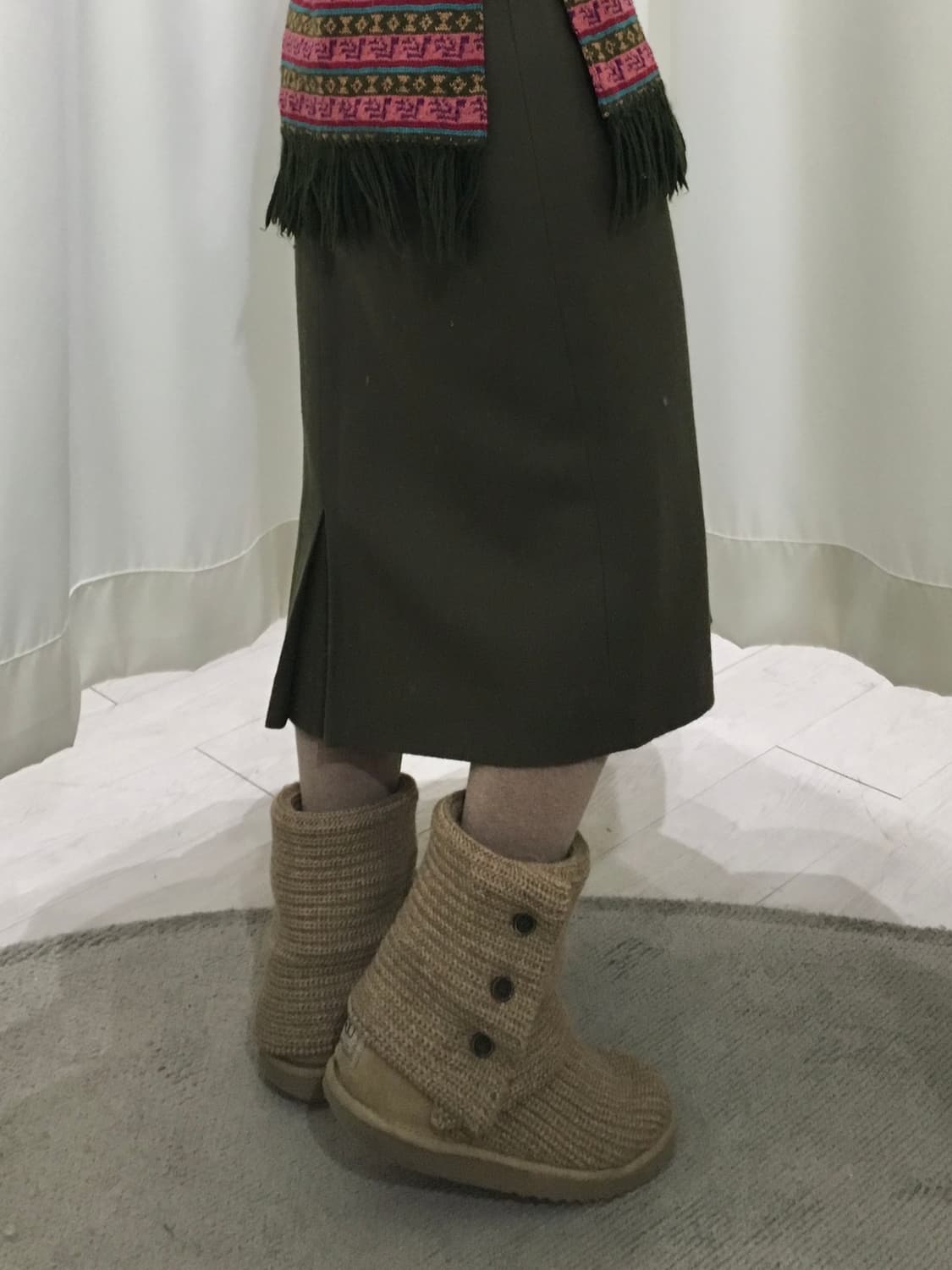 카키 미디 스커트 상품이미지2