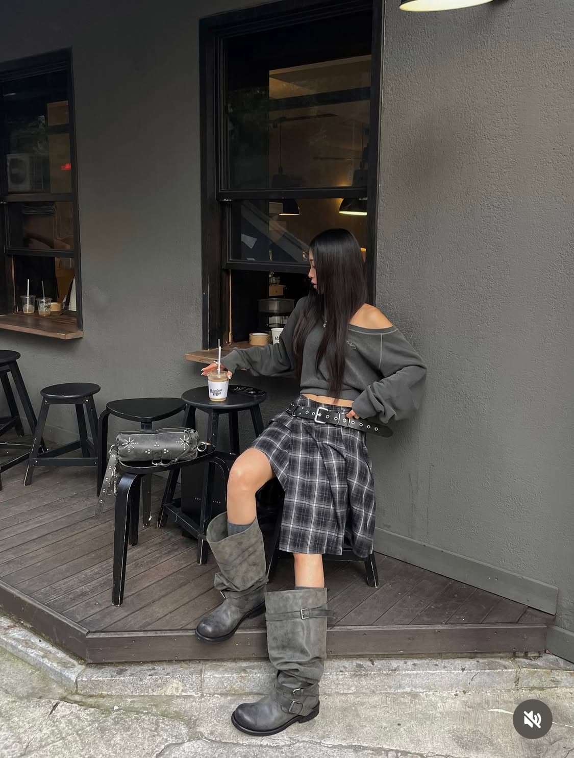 포르테나 체크 스커트 (차콜) 상품이미지1