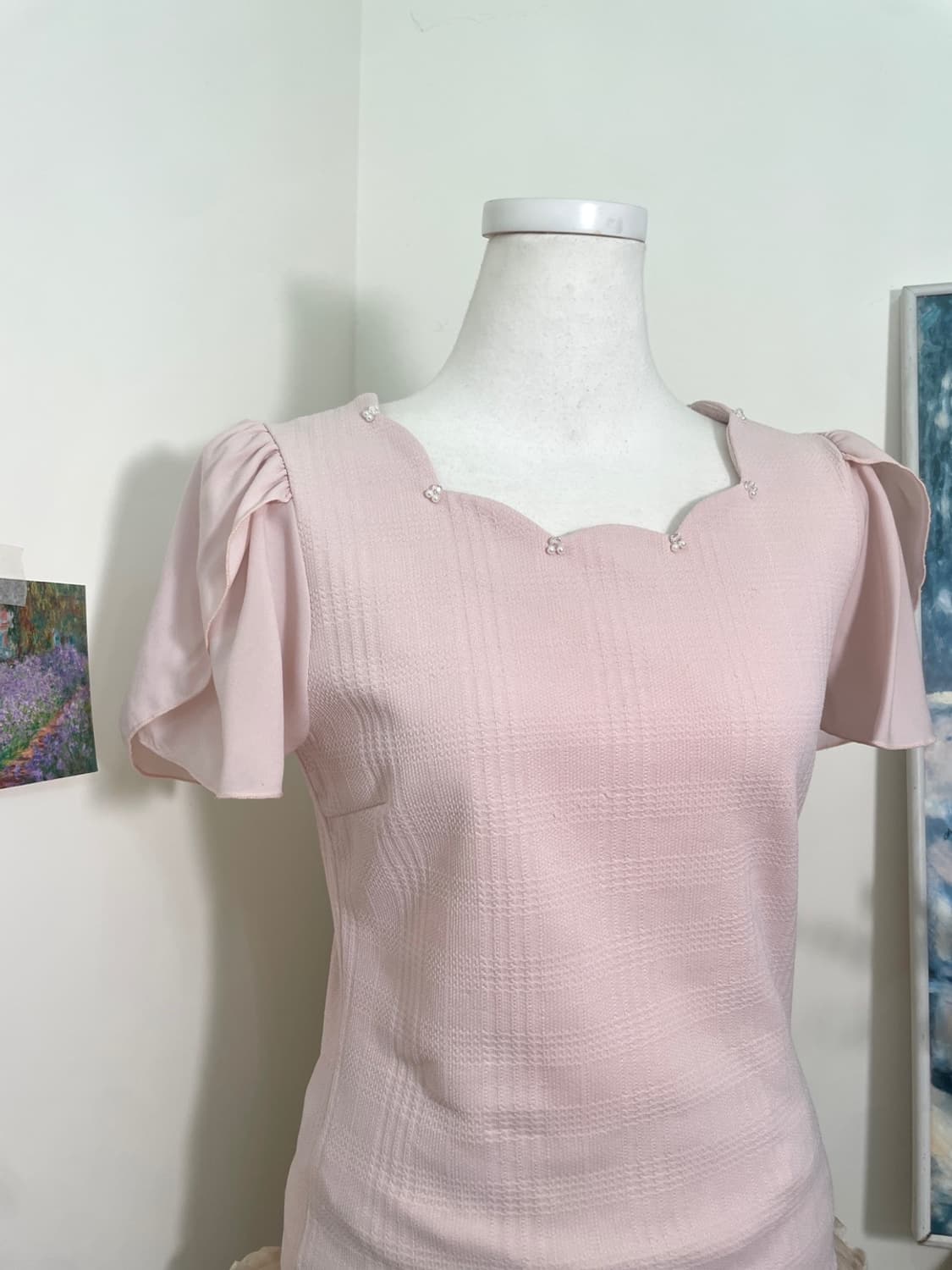 pink beads point puff sleeve top(size-M) 상품이미지6
