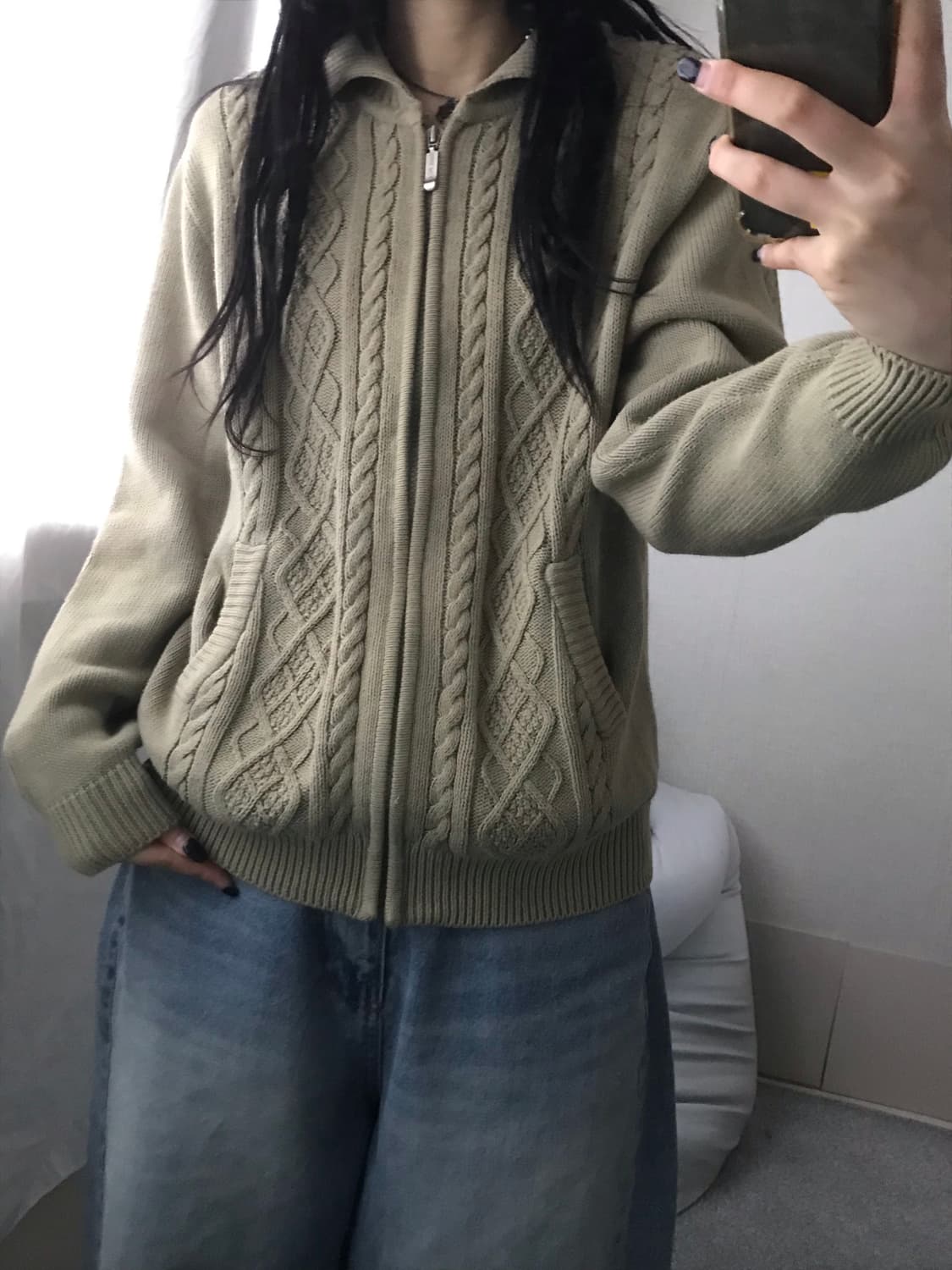 빈폴 카키 니트집업 상품이미지1