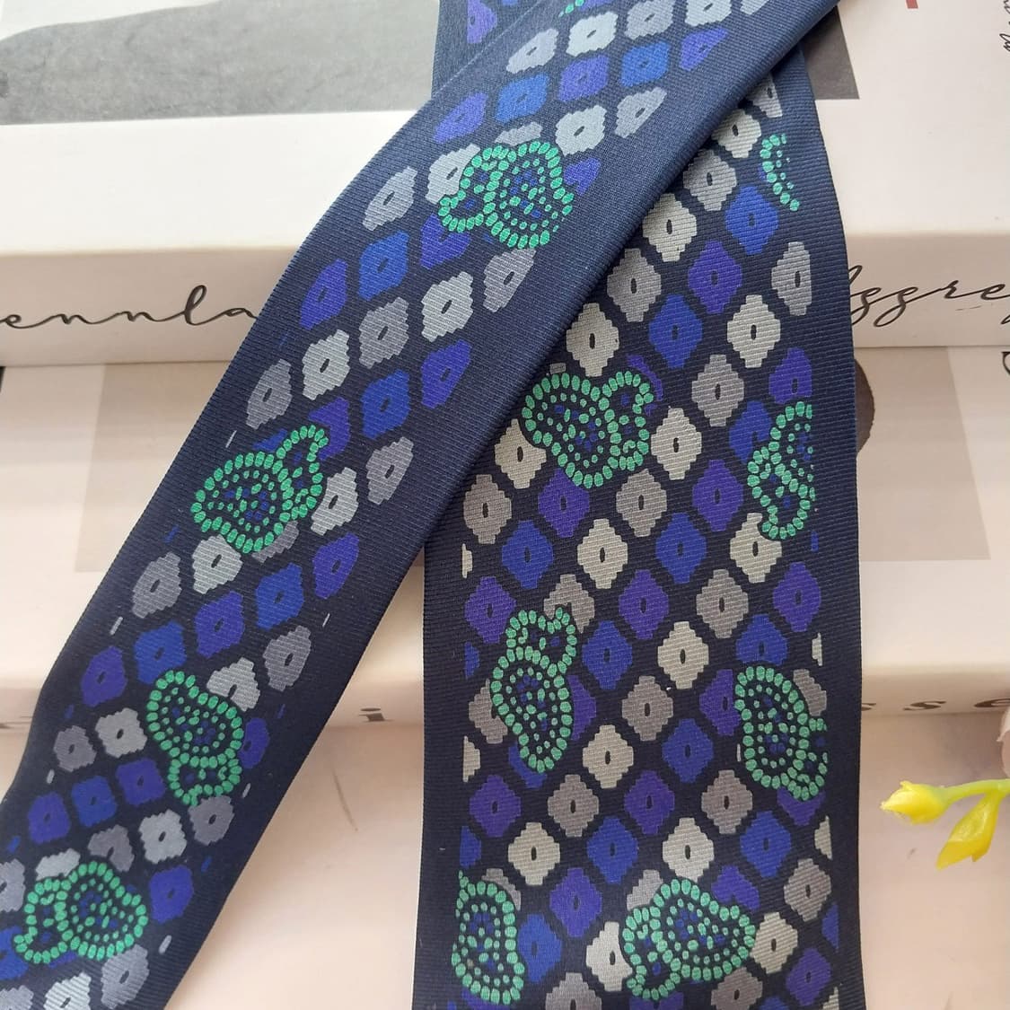 밀라숀 실크 네이비 패턴 넥타이 8.9cm A+등급 K2535 상품이미지4