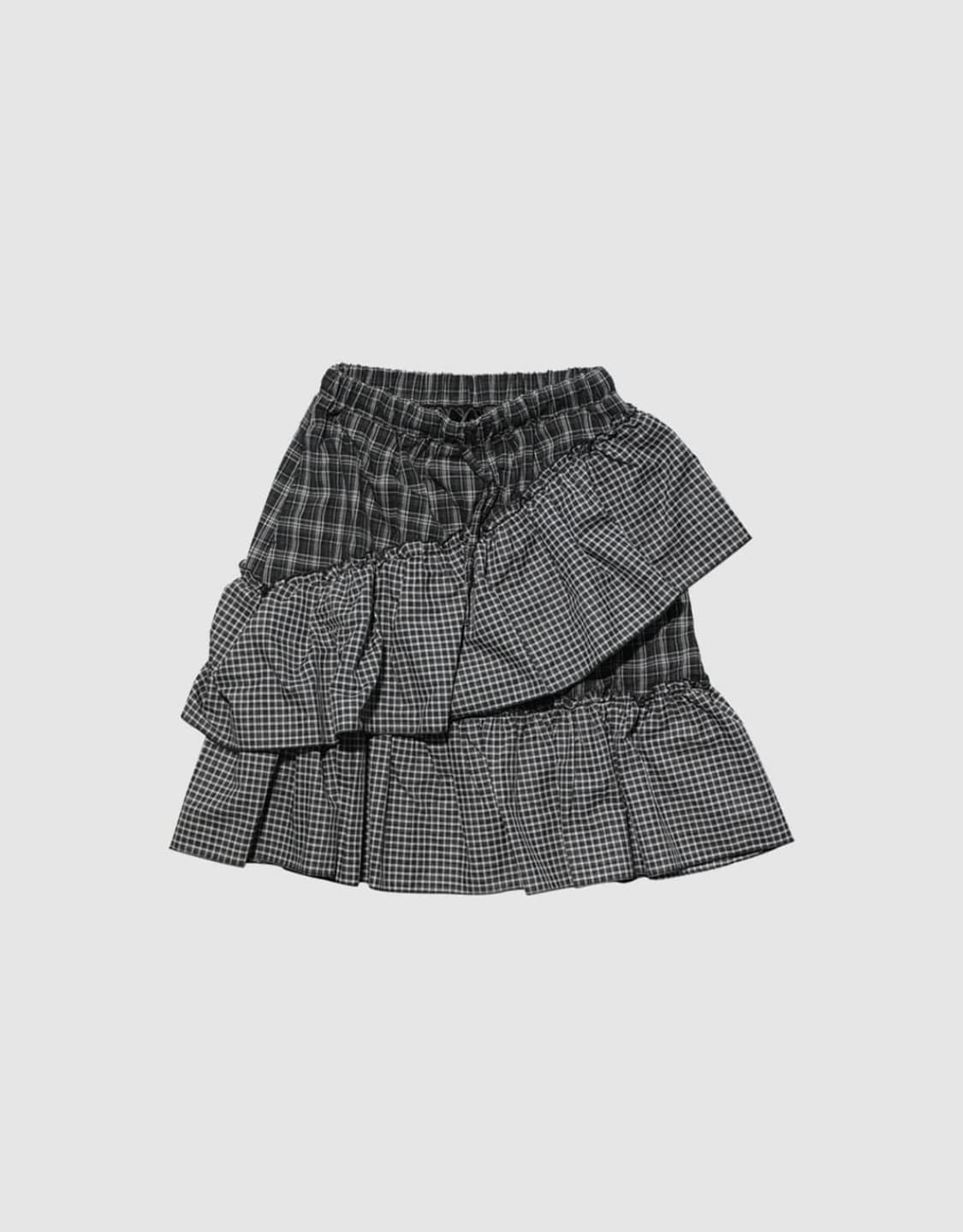 Yinandyang 체크 프릴 스커트 상품이미지1