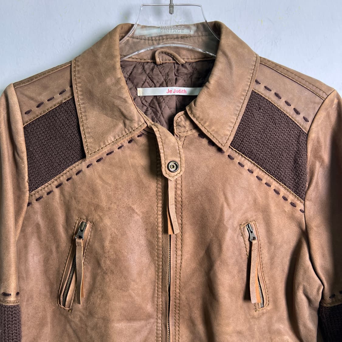 Je Judith 브라운 니트 배색 스웨이드 양가죽 자켓 40 상품이미지4