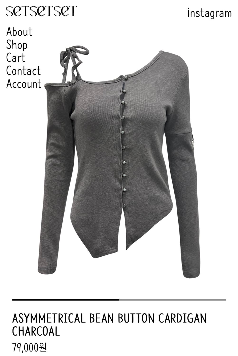 쎄쎄쎄 원숄더 버튼 차콜 롱 슬리브 가디건 상품이미지2