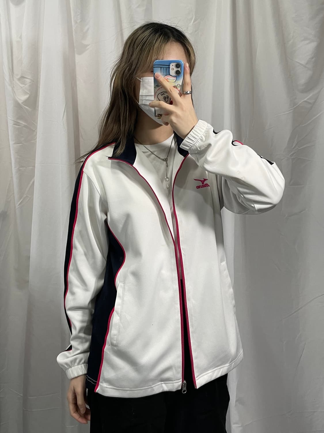 미즈노 흰색 검은색 스포티 바람막이 M  상품이미지1