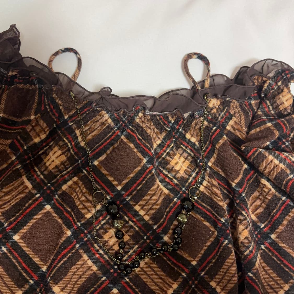 딸기초코 체크무늬 오프숄더 탑 히메카지 라떼 리즈리사깔 상품이미지2