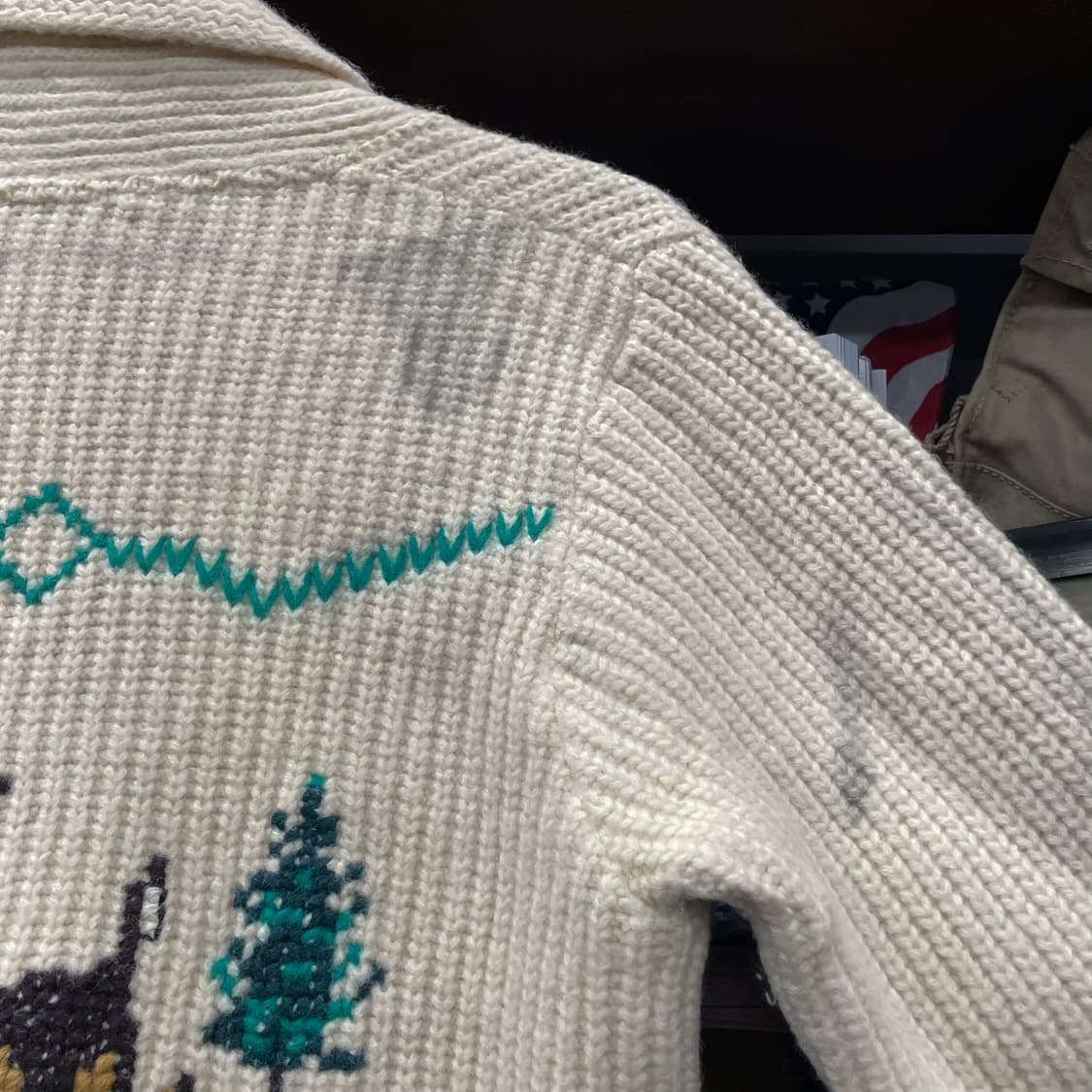 70s 툰드라 캐나다 버진 울 사슴 패턴 코위찬 니트 가디건 상품이미지8