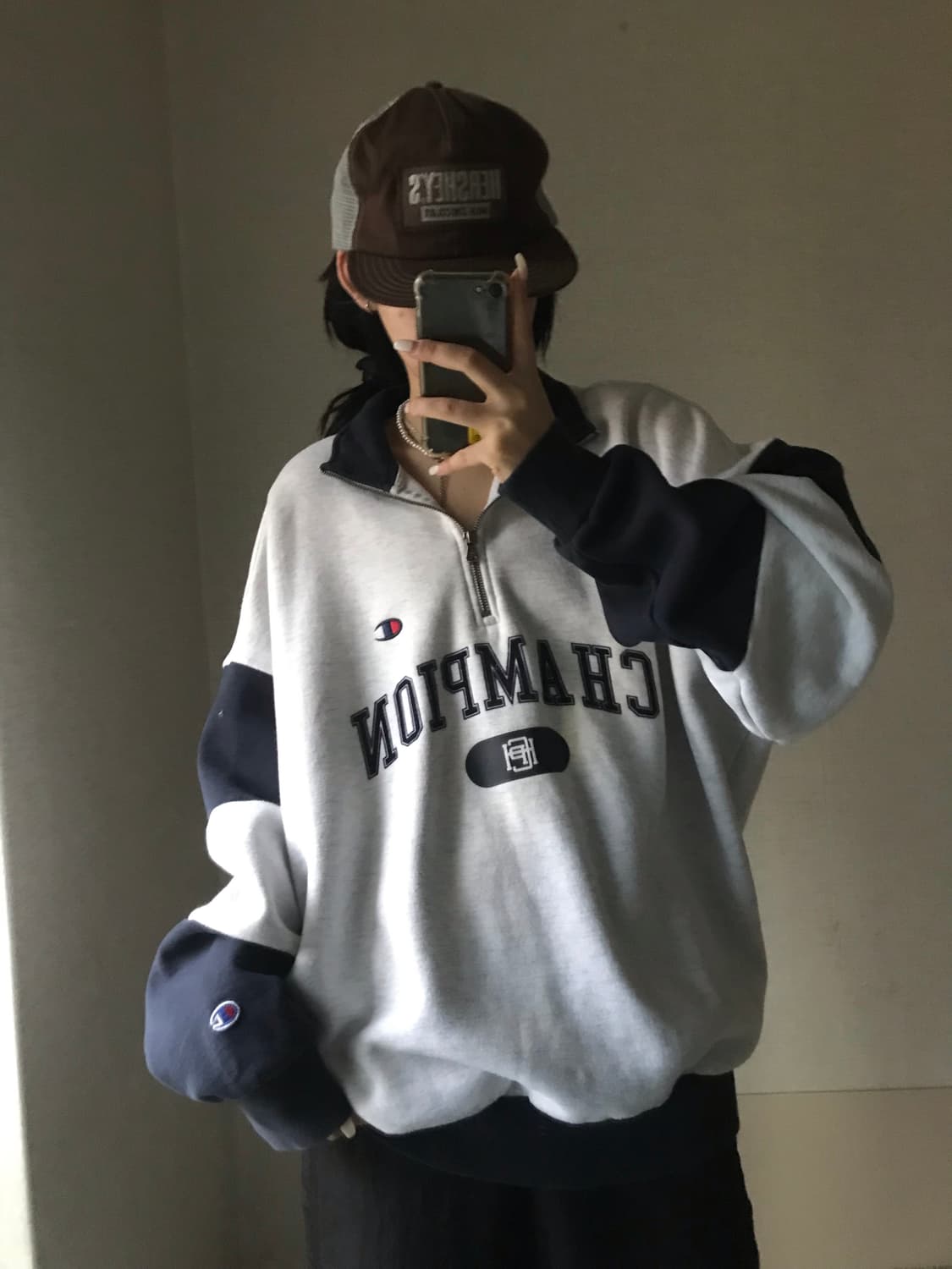 챔피온 빅로고 스웨트 반집업 상품이미지5