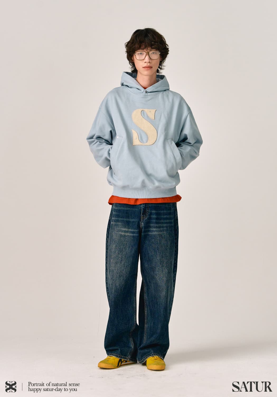 세터 리벳 아플리케 포켓 로고 스웻 후드티 스카이블루 M 상품이미지3