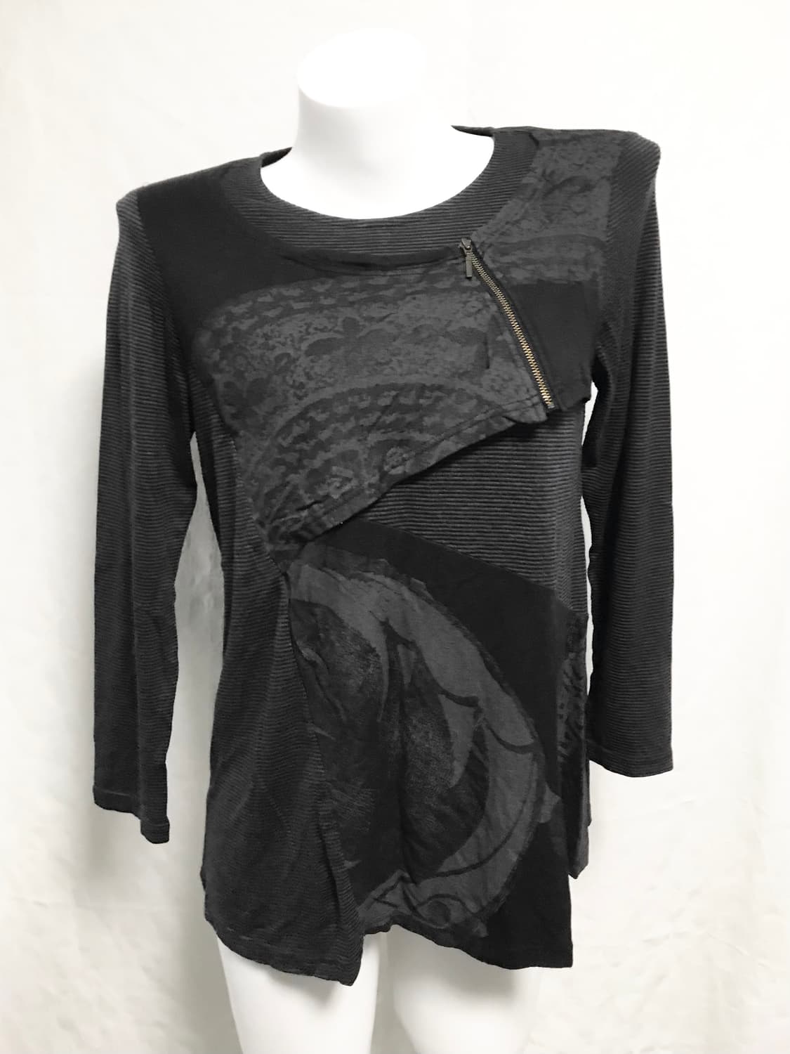 빈티지 00s 펑크 지퍼 디테일 레이어드 스트라이프 롱슬리브 탑 상품이미지1