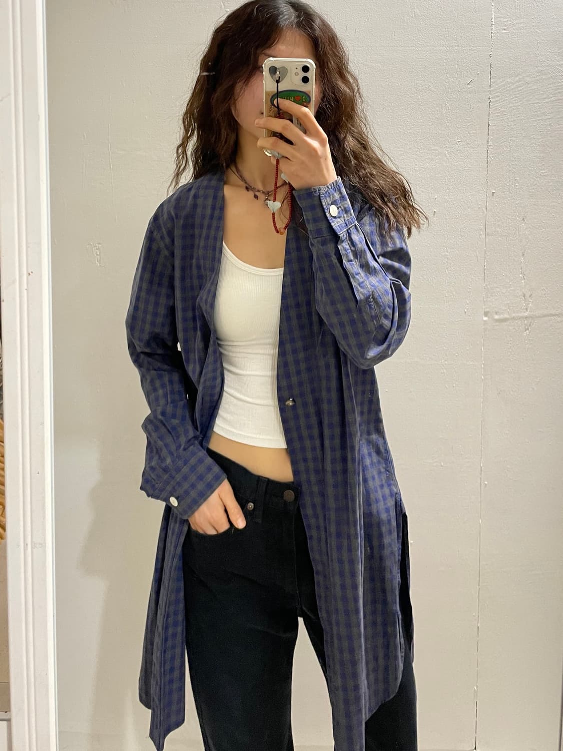 니들스 체크 카라리스 롱 셔츠 상품이미지1