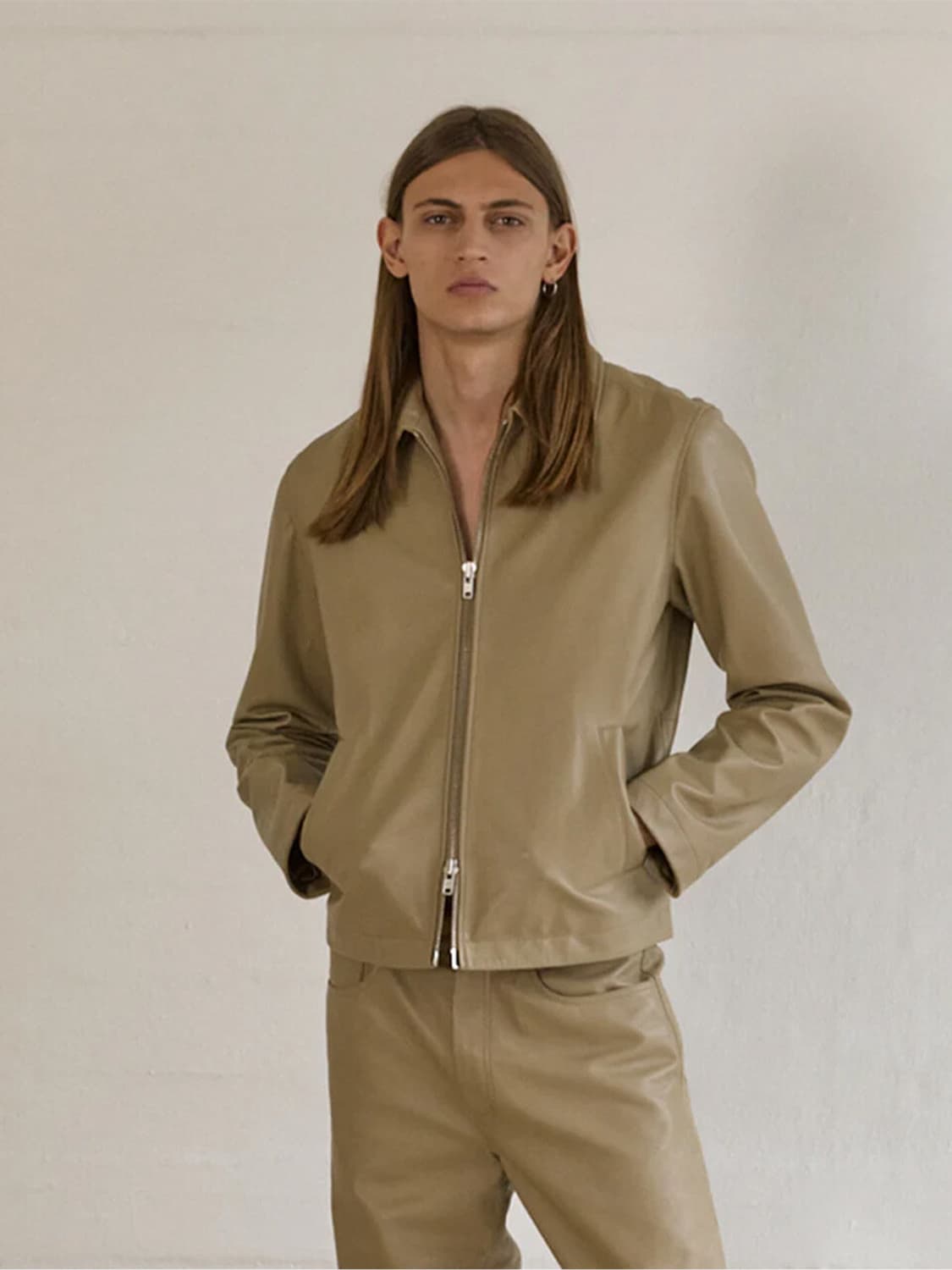 선플라워 쇼트 레더 자켓 카키 상품이미지3