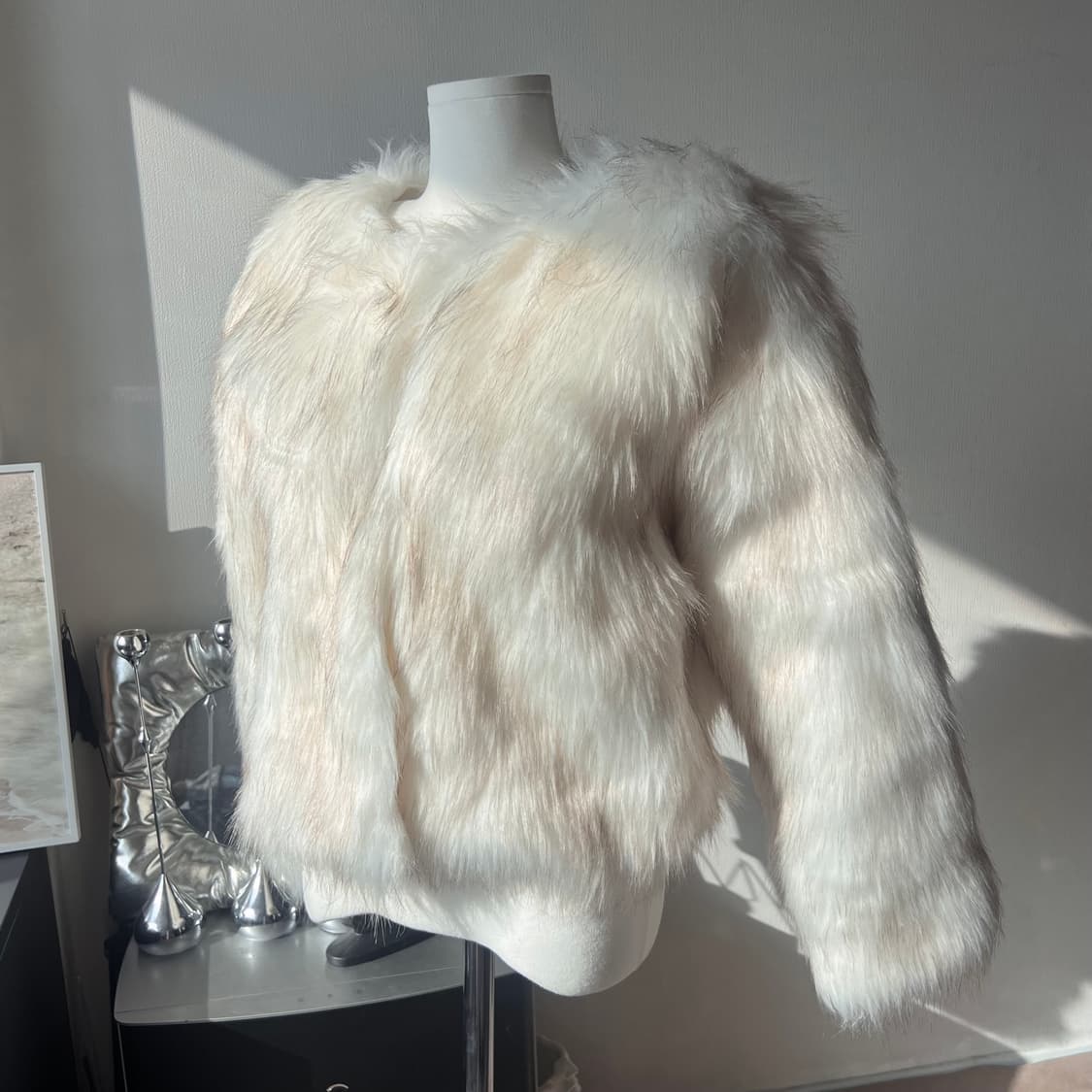 [새상품]아이보리 믹스 브라운 페이크 퍼자켓 상품이미지2