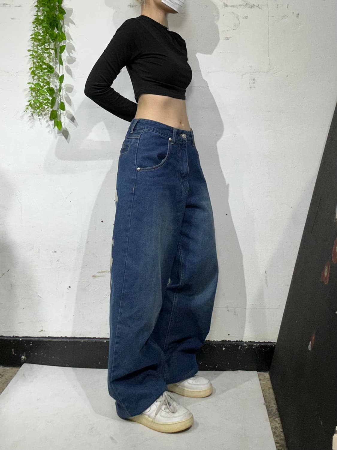 빈티지 진청 와이드 힙합 새깅 백 프린팅 데님 팬츠 청바지  상품이미지2