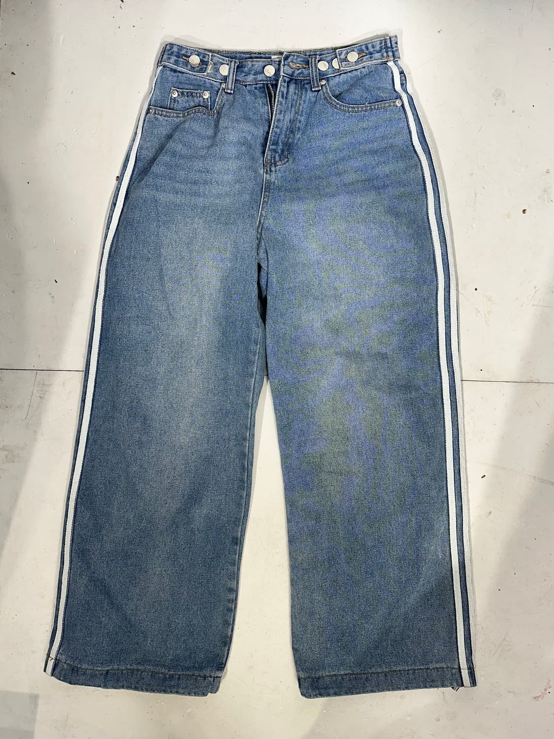 빈티지 중청 와이드 화이트 삼선 데님 청바지 S  상품이미지4