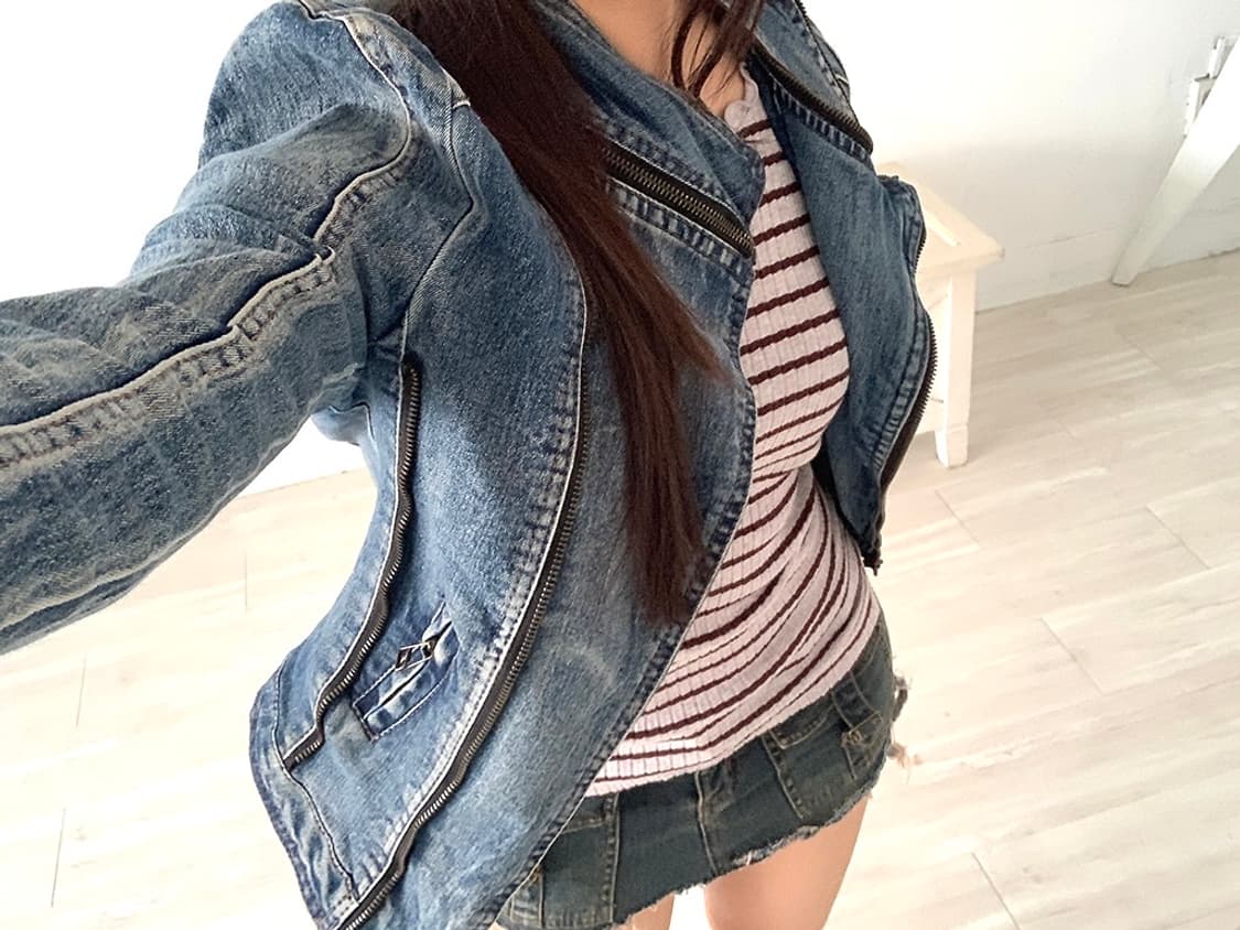 Y2K Collared zip-detail denim jacket 상품이미지4