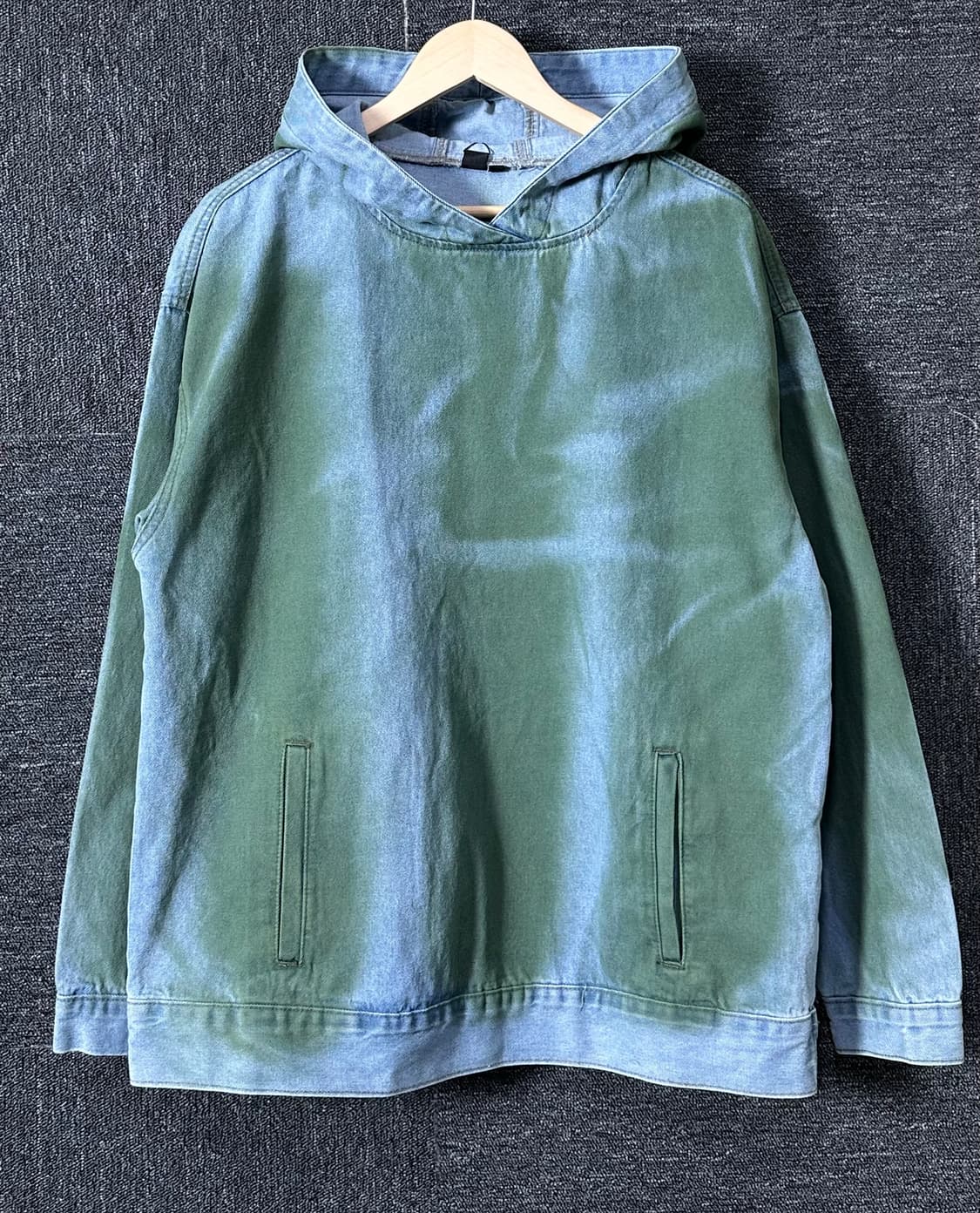 청록색 데님 후드티 상품이미지1