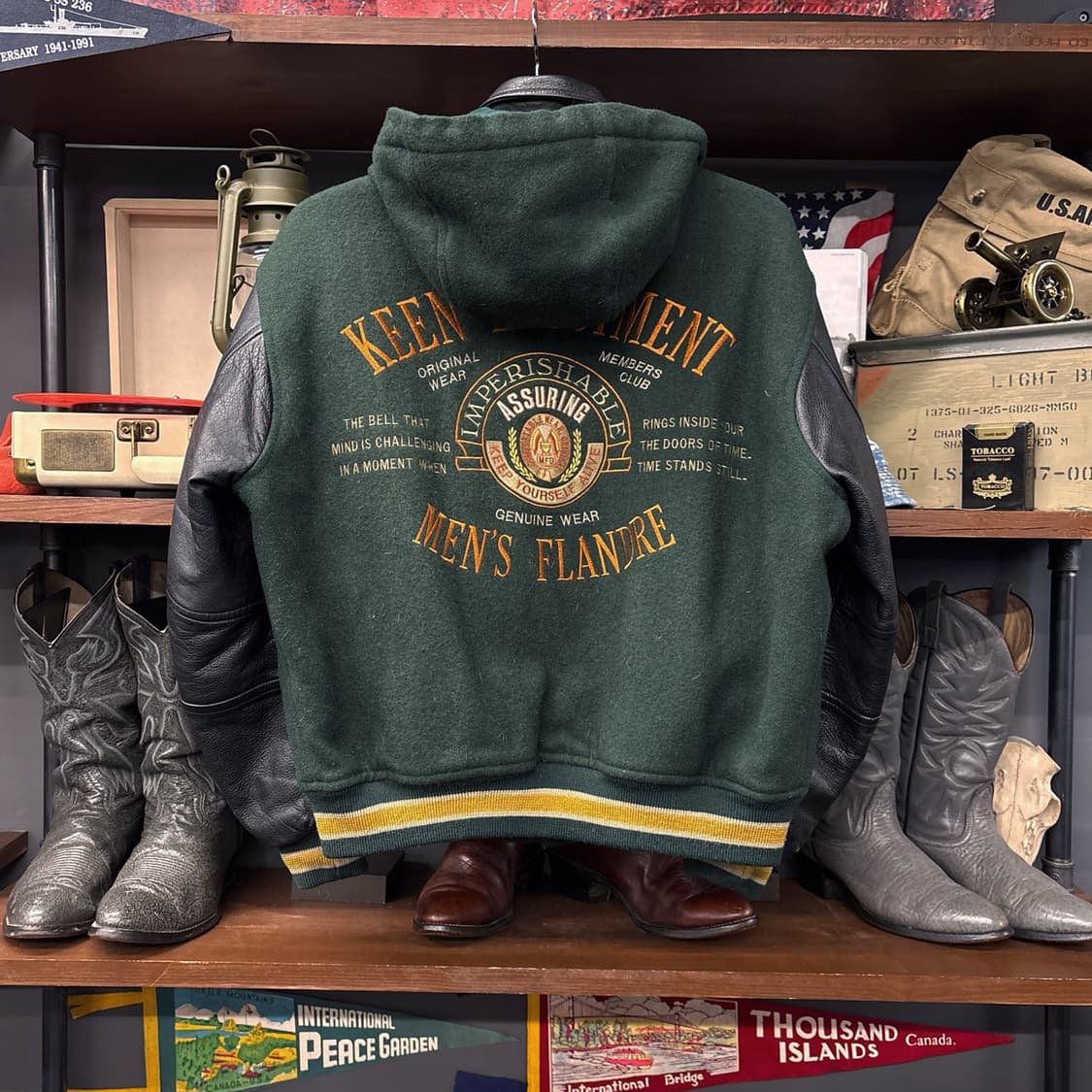 80s 맨즈 플랑드레 엠브로이드 울 레더 후드 바시티 자켓 N936 상품이미지2