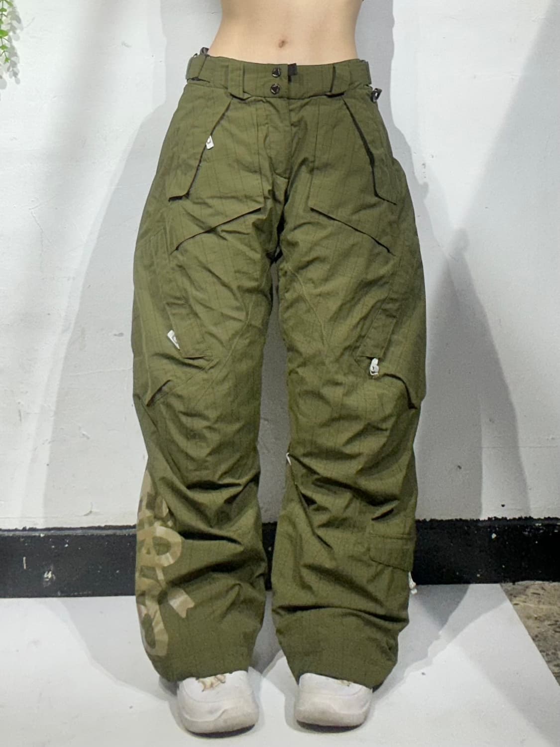 빈티지 Blue 카키 멀티 포켓 윈드스토퍼 스키 팬츠 보드 바지 XS 상품이미지2