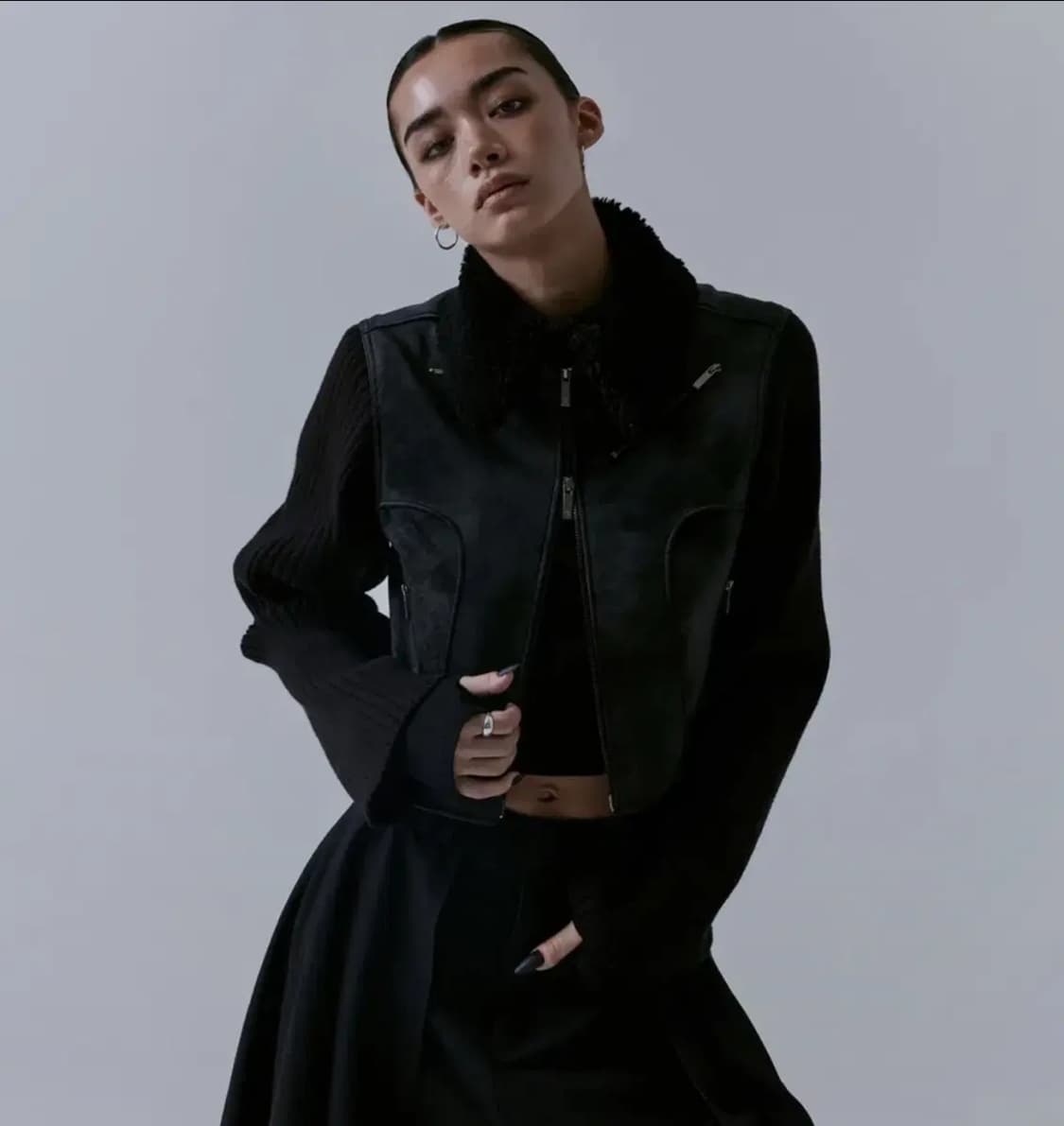 트리밍버드 투웨이 크랙 레더 자켓 2-way knit 상품이미지1