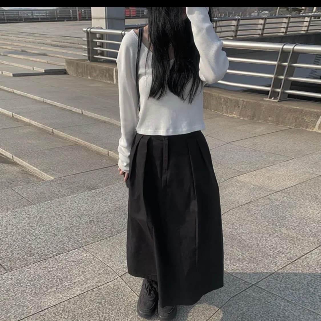 블랙 플레어 롱 스커트 상품이미지2