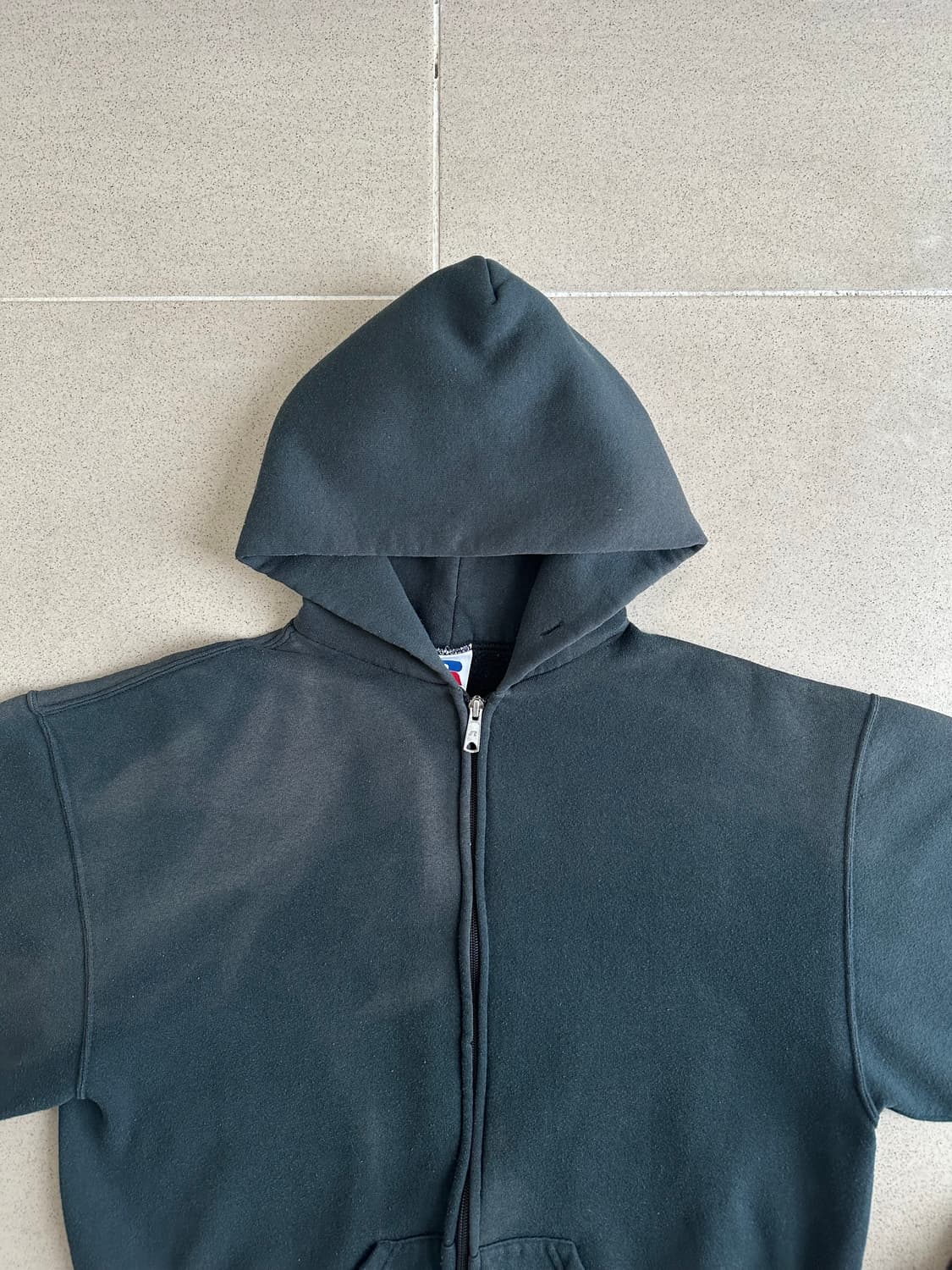 90s 빈티지 러셀 후드집업 청록 L 선페이딩 상품이미지4