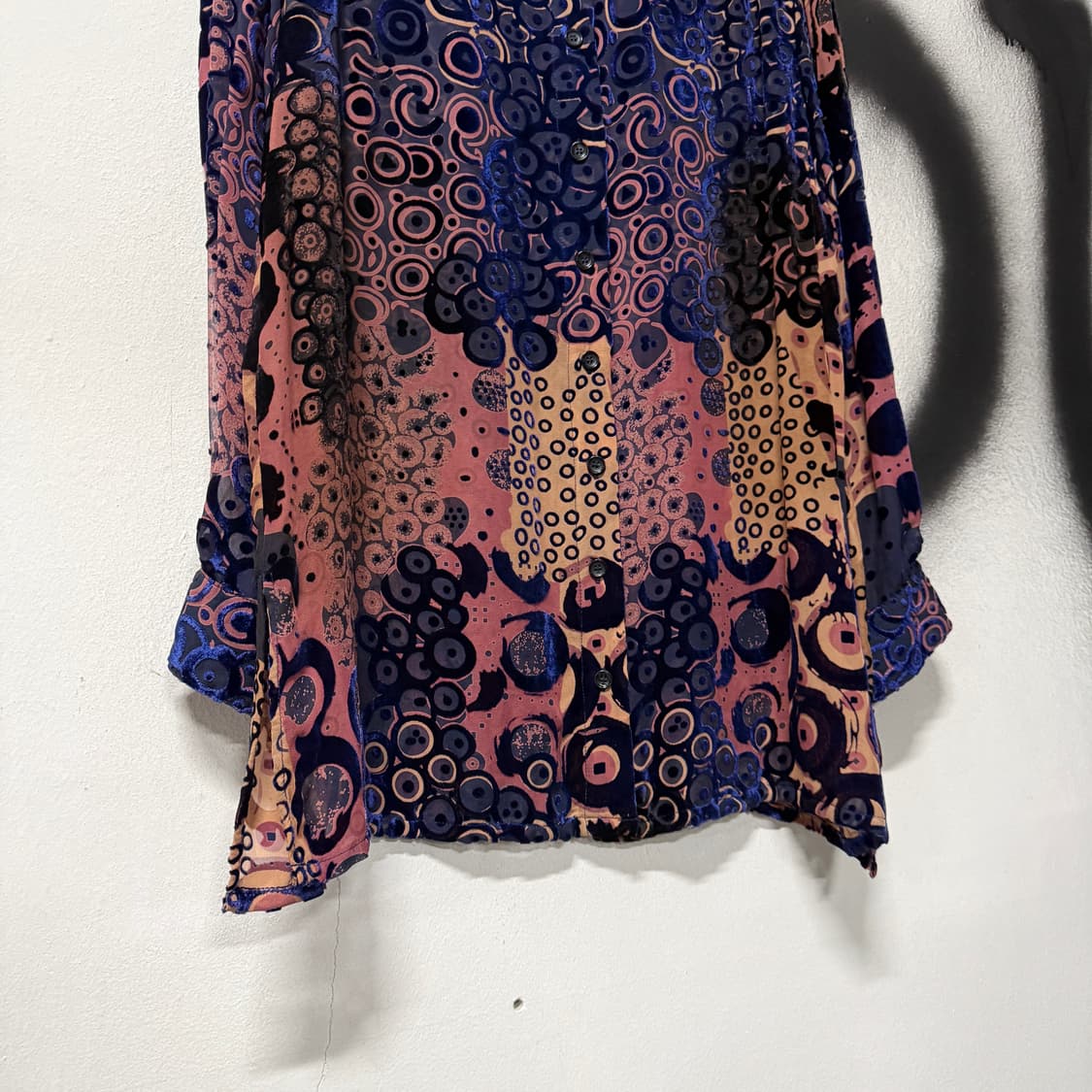 VTG 빈티지 오리엔탈 시스루 벨벳 패턴 긴팔 셔츠 상품이미지4