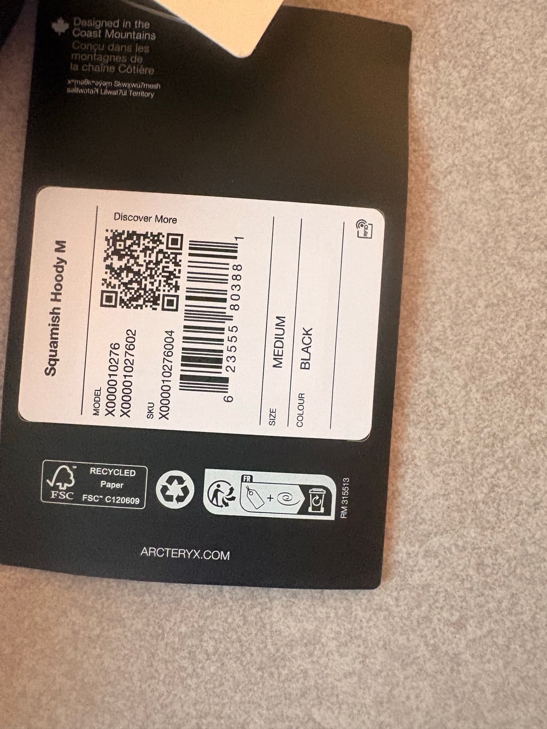 26ss 아크테릭스 스쿼미시  후디 블랙 m사이즈 상품이미지3