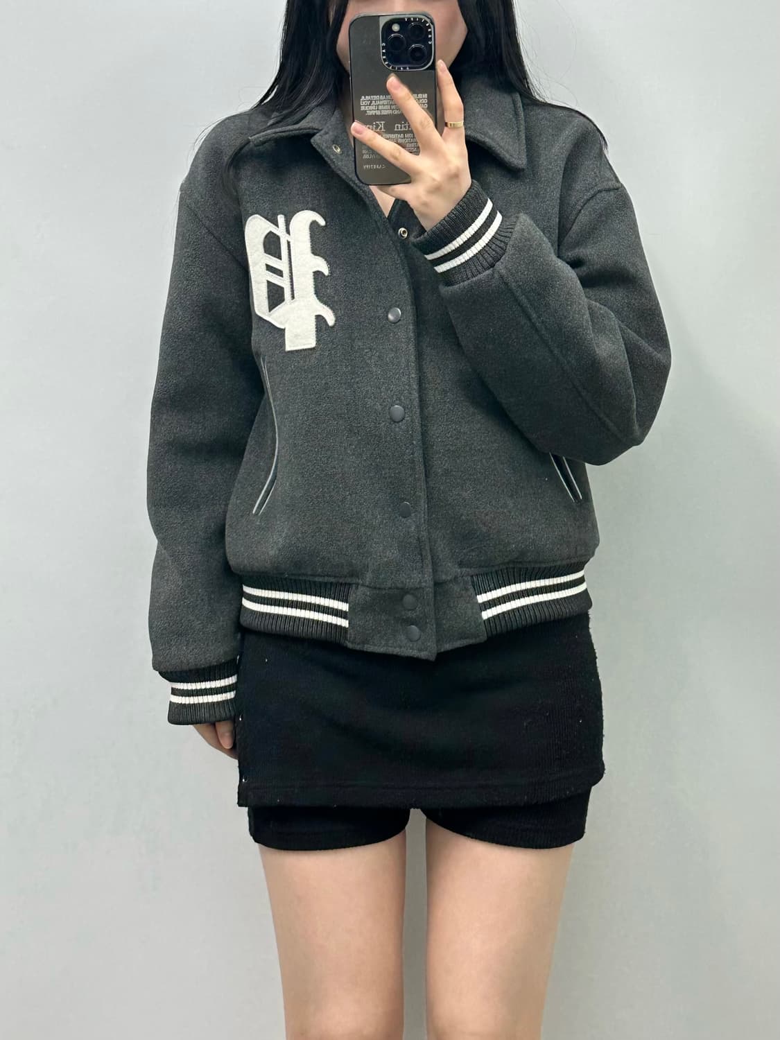 파르티멘토 모직 바시티 자켓 차콜 상품이미지1