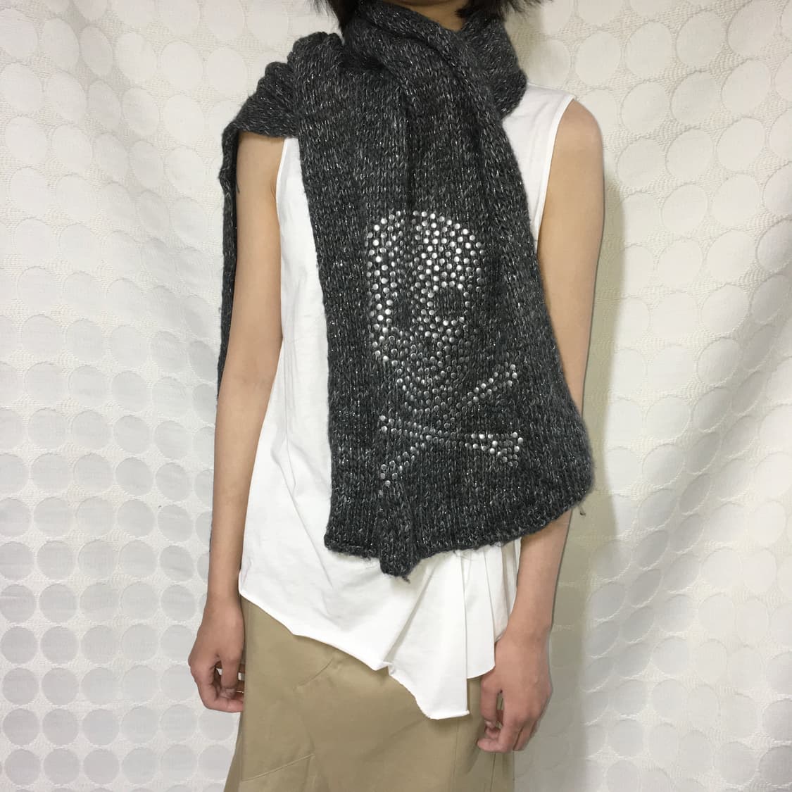 vintage 해골 무늬 니트 머플러 상품이미지1