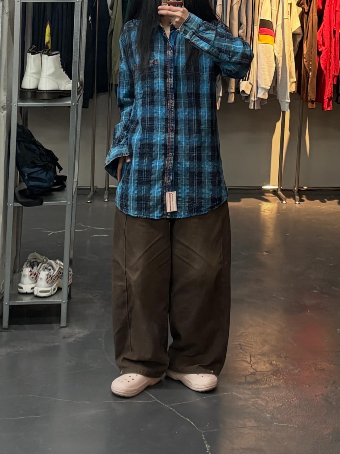 빈티지 블루 체크 무늬 플란넬 셔츠 A3070 상품이미지1