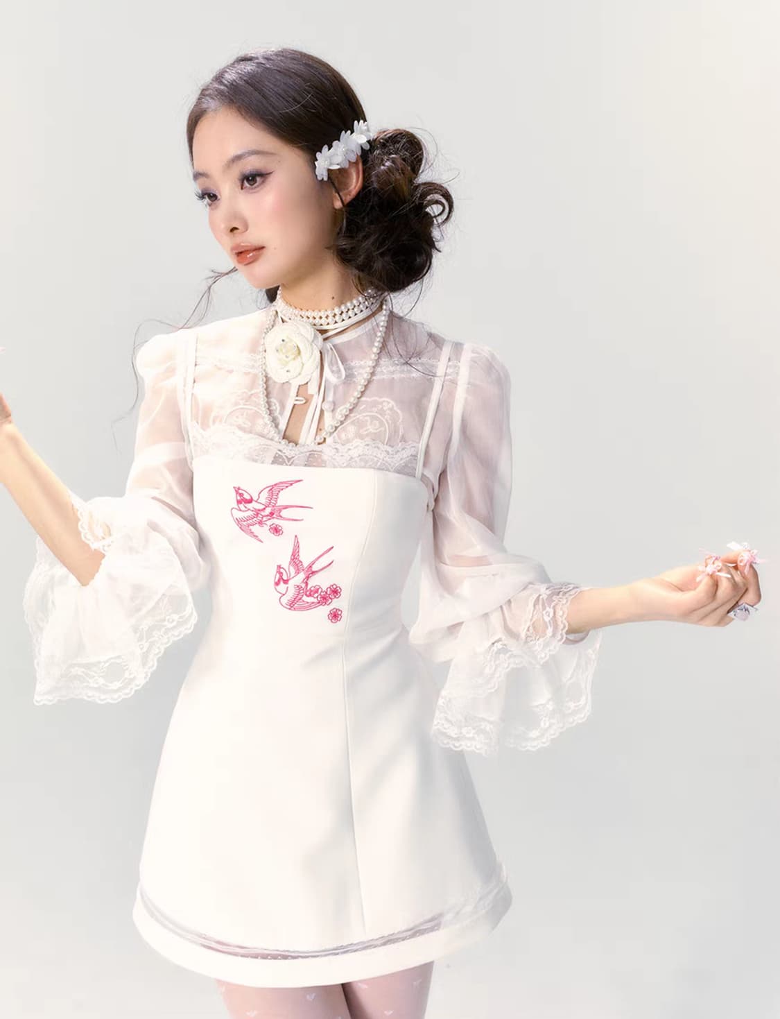 단종템 새상품) 발레코어 자수 레이스 미니 원피스 화이트🕊 상품이미지1