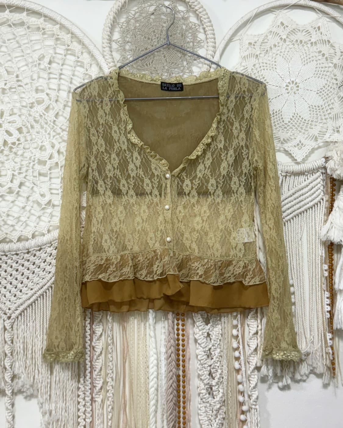 Gold Beige Flower Lace Cardigan 상품이미지1