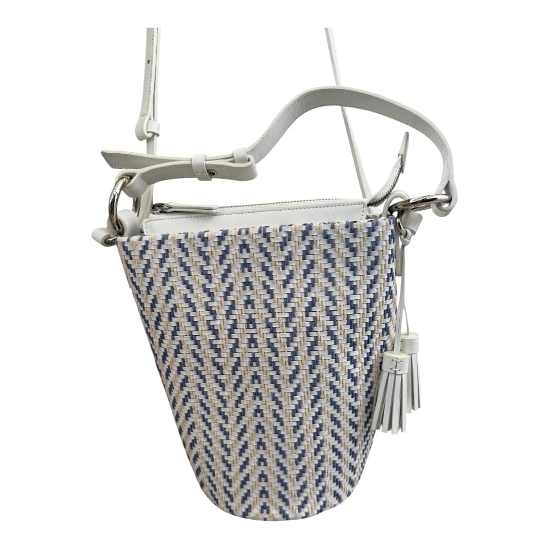 KUHO 버킷 크로스백 – 아이보리/블루 위빙 디자인 상품이미지1