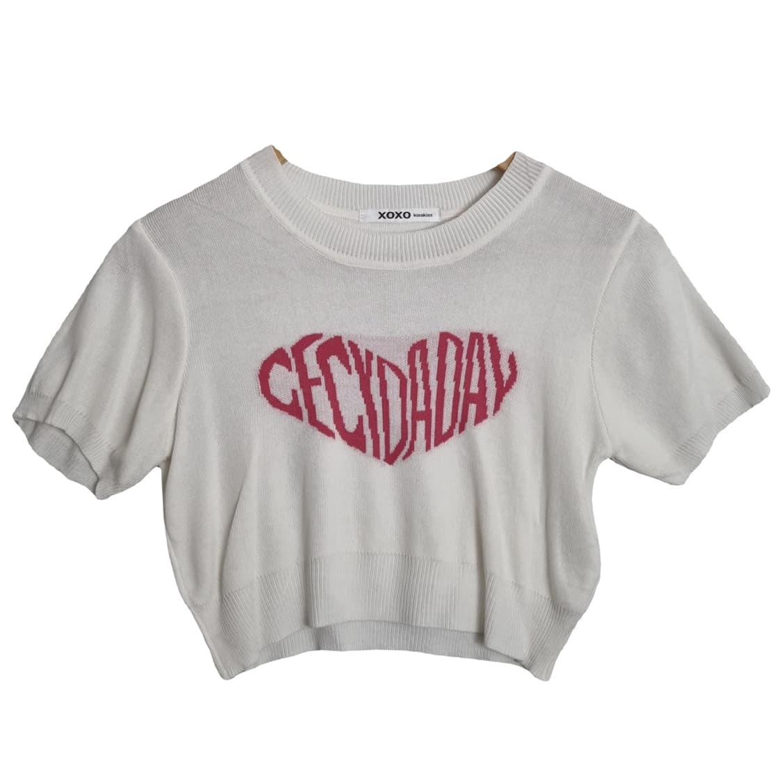 XOXO 화이트 레터링 반팔 크롭 니트   상품이미지1