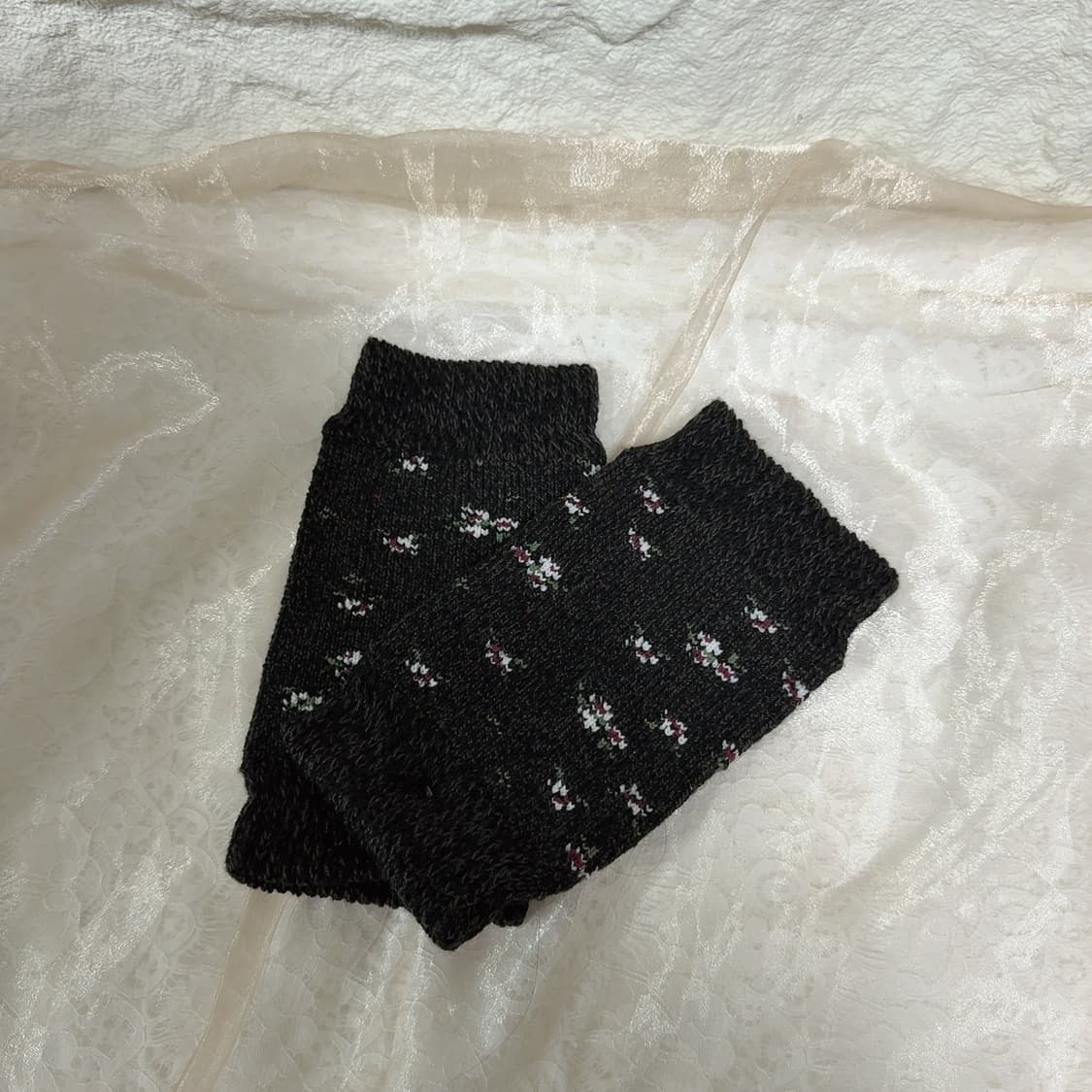 빈티지 블랙 꽃 무늬 니트 발토시 레그워머 상품이미지1